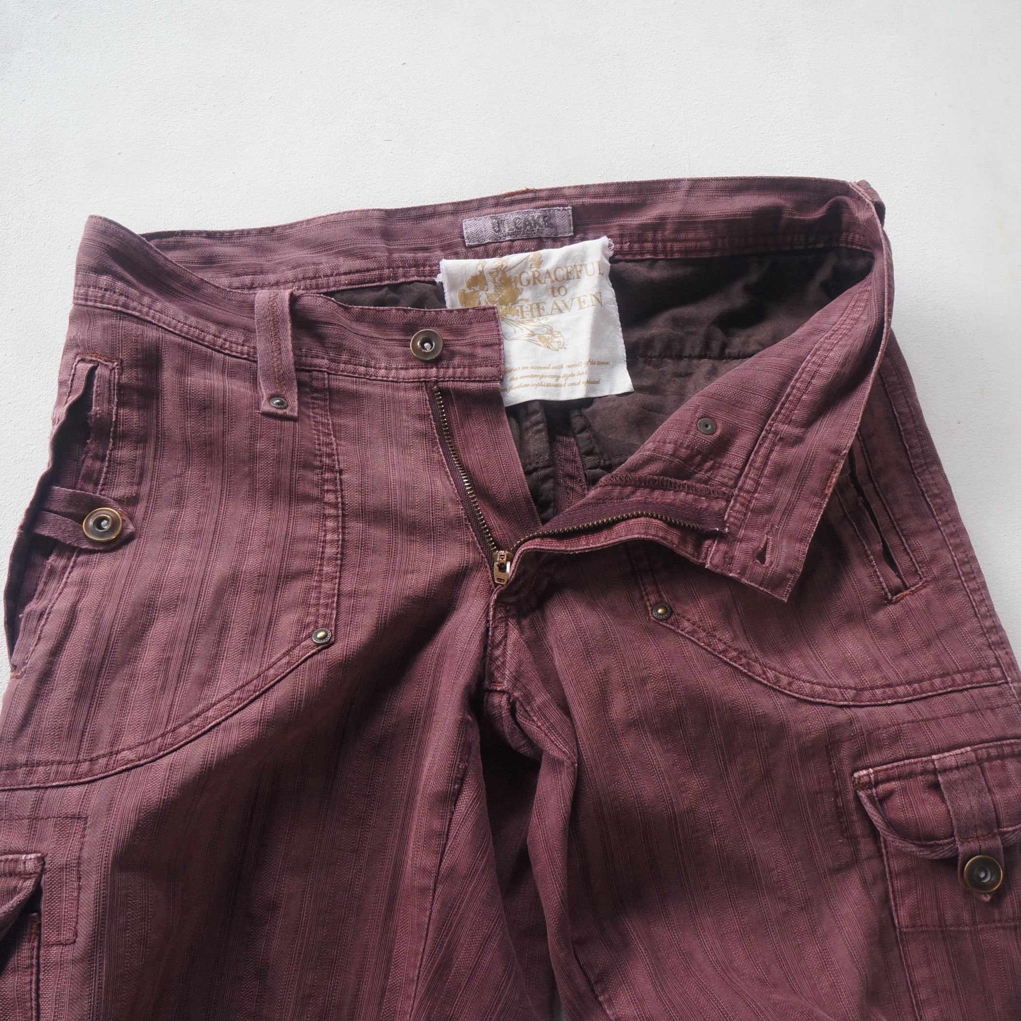 Japanese Brand × Vintage OilCake Multi Pockets Distressed Faded Maroon Cargo Pants Size 29" - 9 Thumbnail