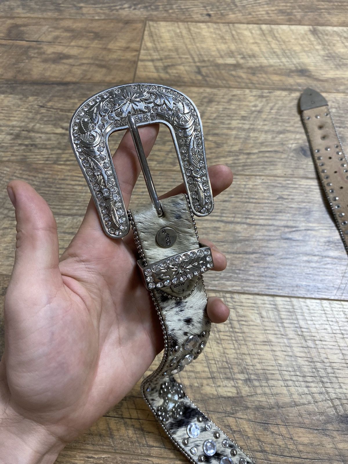 Japanese Brand BHW Western Rhinestone Cowhide Belt Size ONE SIZE - 8 Thumbnail