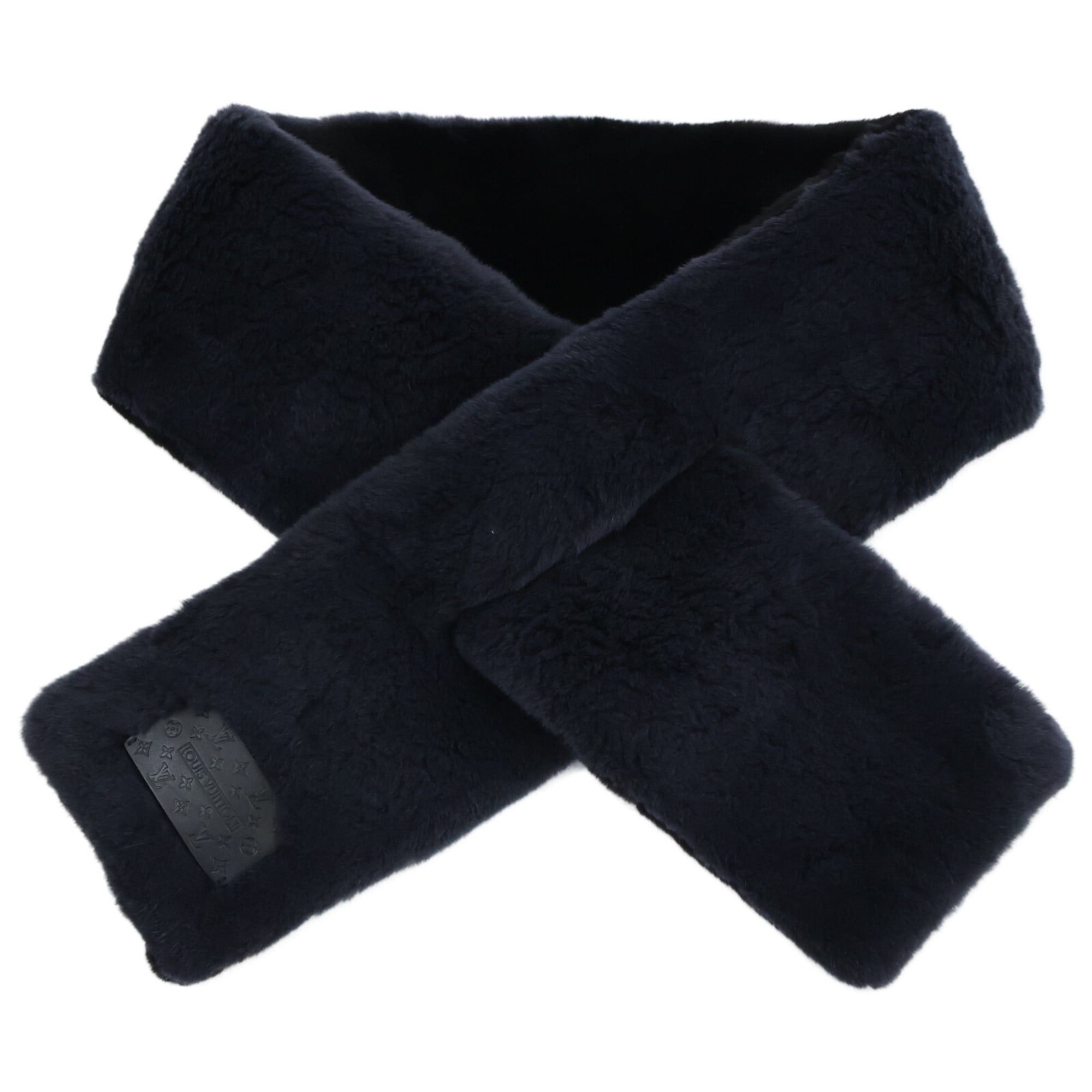 LOUIS VUITTON M71660 Two-Tone Sheared Mink Scarf in Black and Navy for Women