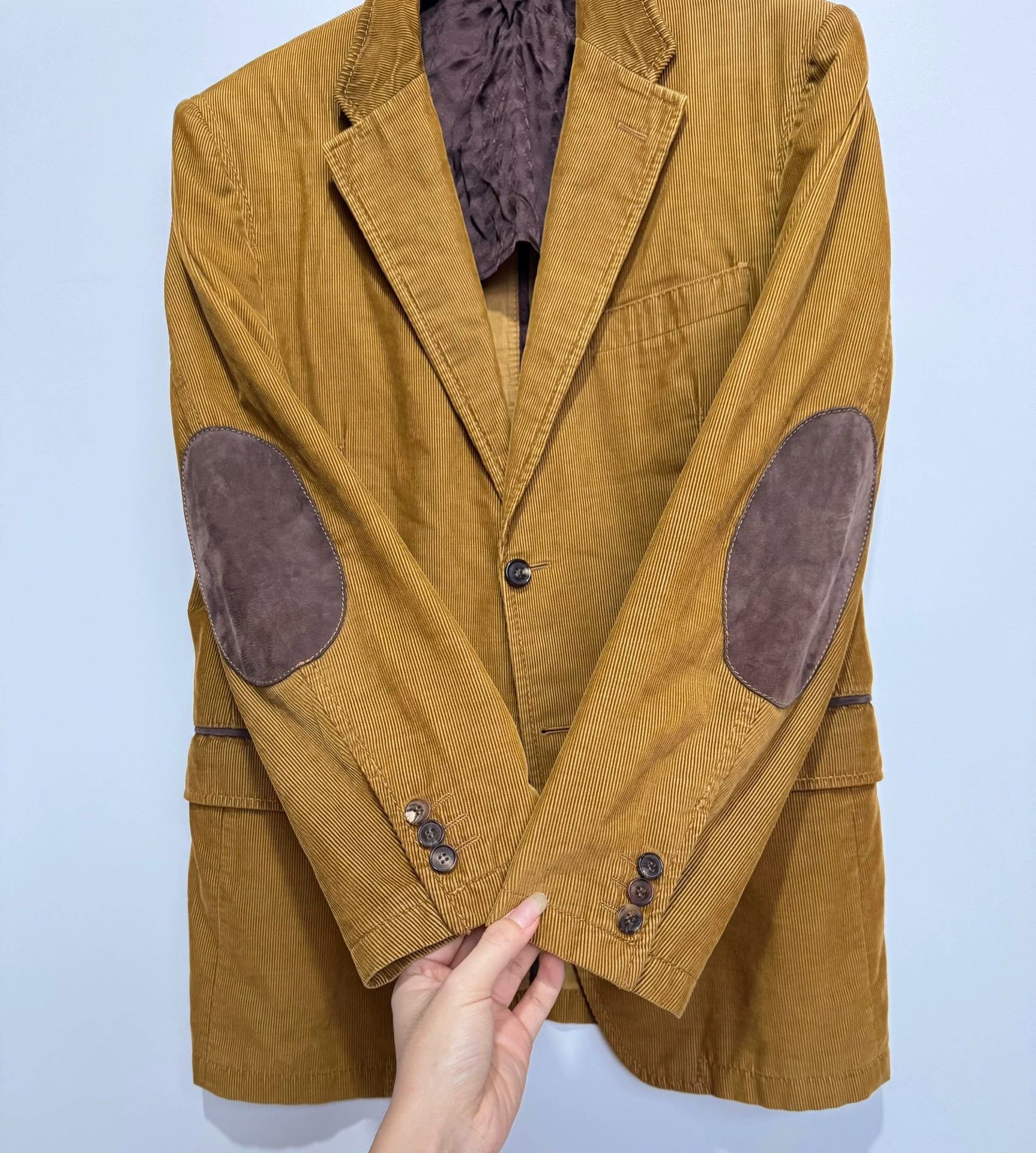 Valentino Valentino 52 Corduroy Suede Trim Blazer Jacket Yellow Brown Size 52S - 2 Thumbnail