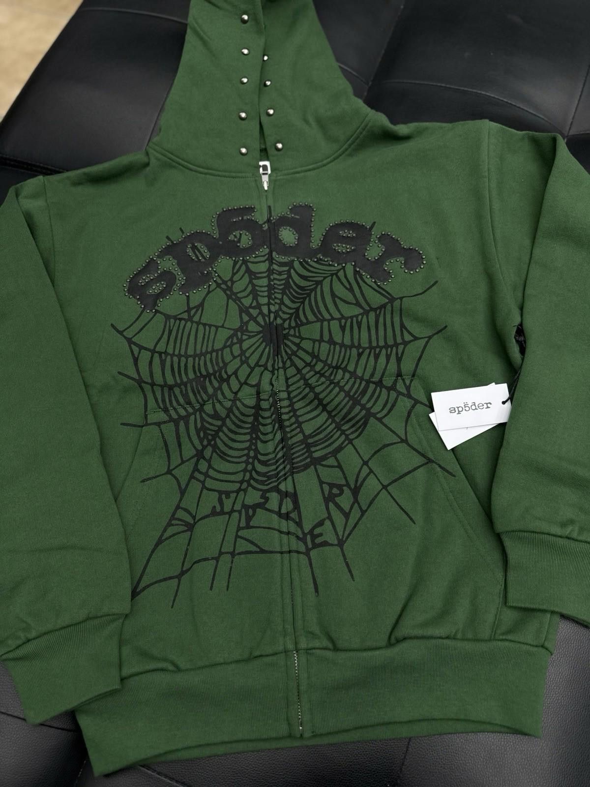 Sp5der Sp5der Worldwide Green Zip Up Studded Hoodie Size Small Size US S / EU 44-46 / 1 - 3 Thumbnail