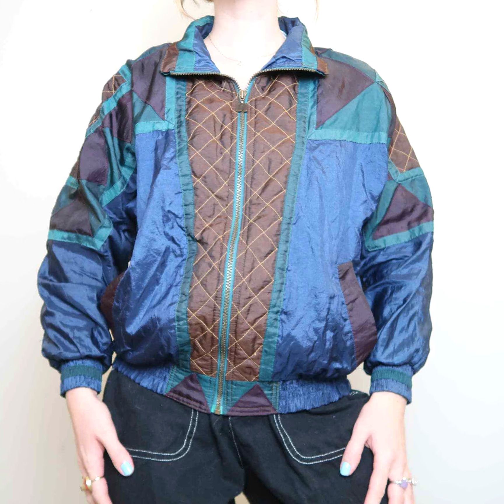 Vintage VINTAGE 90s Active Stuff Nylon Windbreaker Jacket Navy Teal Quilted Bomber M Adults Mens Womens Size M / US 6-8 / IT 42-44 - 2 Thumbnail