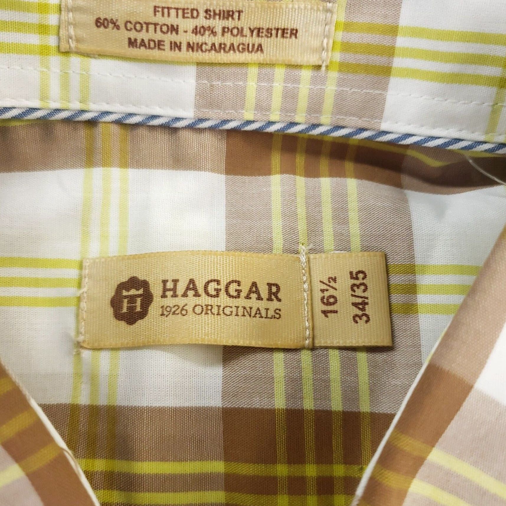 Haggar Haggar Button Down Shirt Mens Large 16 1/2 - 34/35 White Yellow Brown Plaid Size US L / EU 52-54 / 3 - 5 Thumbnail