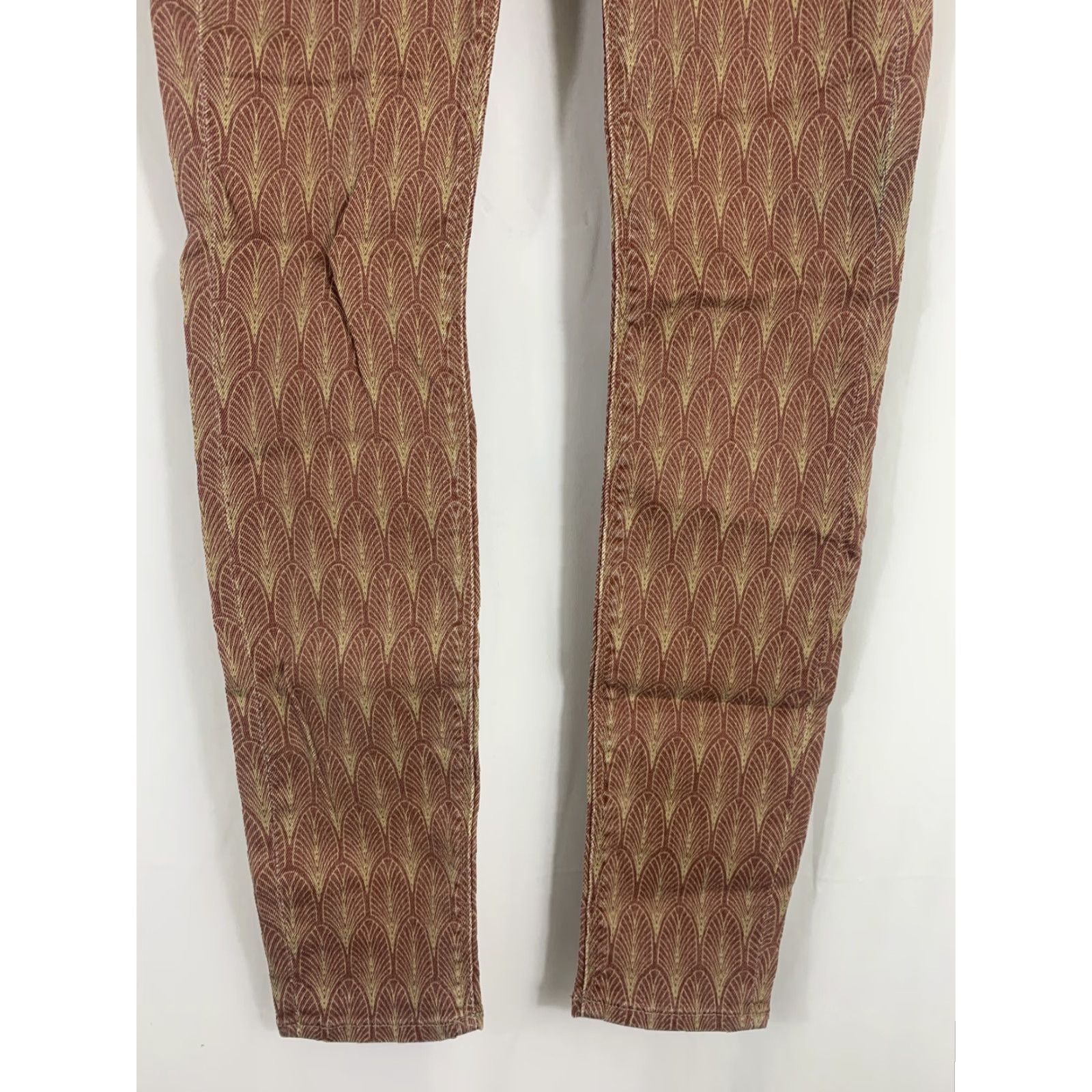 Hudson Hudson Womens Jeans Nico Mid Rise 25 Boho Bohemian Super Skinny Maroon Tan Red 28in Inseam Womens Size 42" / US 20 - 2 Thumbnail