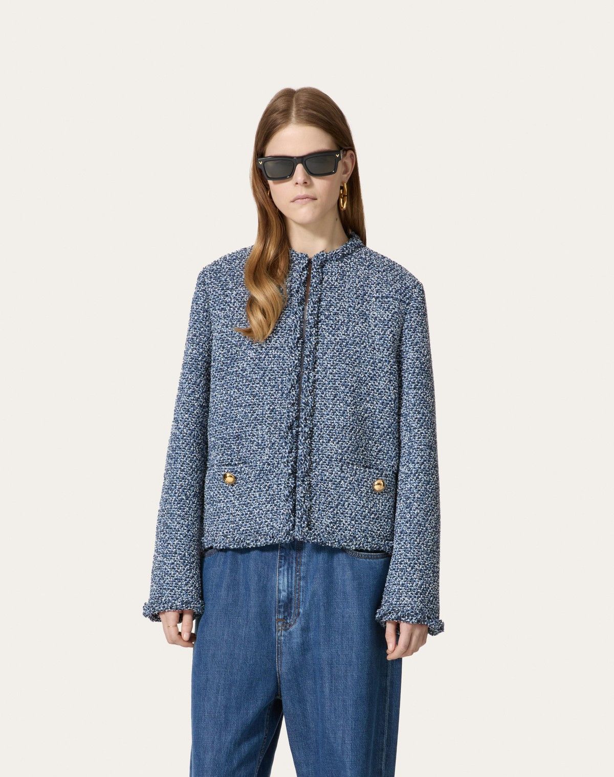 Valentino o1s1wg110525 Textured Tweed Denim Jacket in Blue Size S / US 4 / IT 40 - 4 Thumbnail