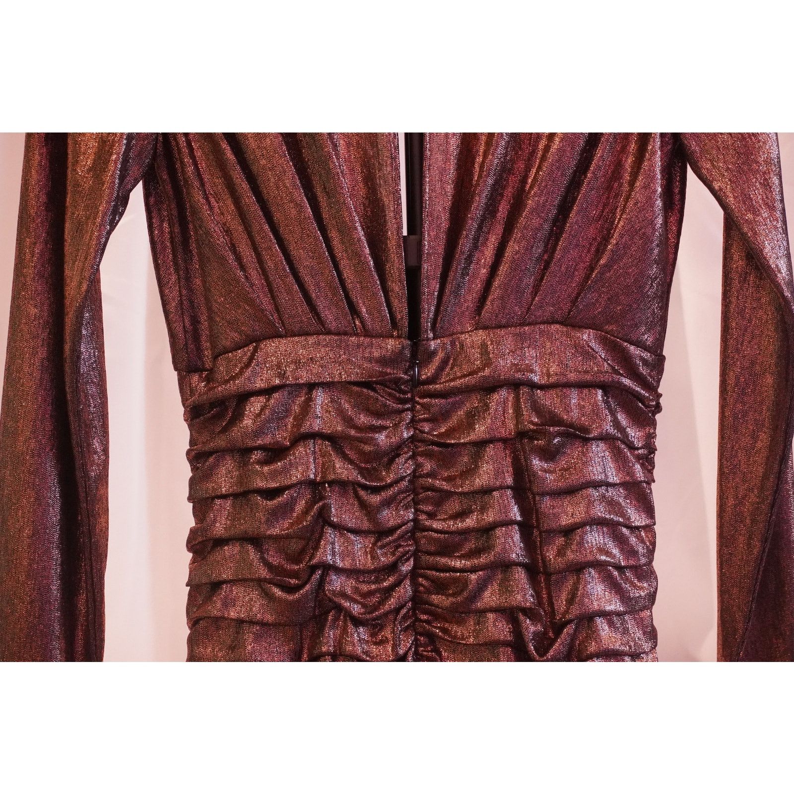 Ramy Brook Ramy Brook Willow Dress Bronze Metallic Ruched Long Sleeve Size M / US 6-8 / IT 42-44 - 5 Thumbnail