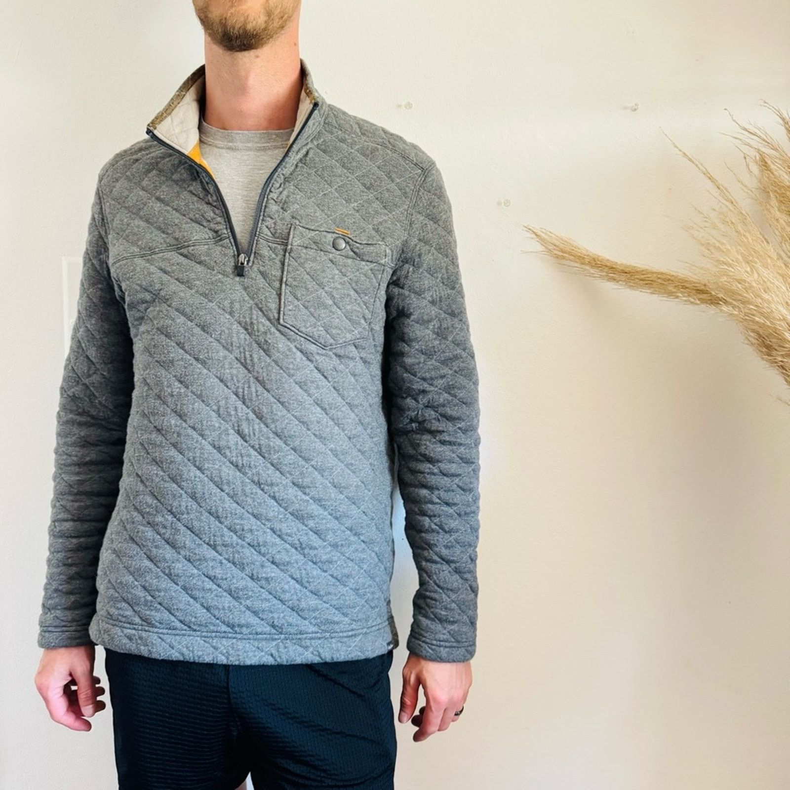 Eddie Bauer EDDIE BAUER Grey Quilted Pocket Pullover Sweatshirt Sweater Size US S / EU 44-46 / 1 - 1 Thumbnail