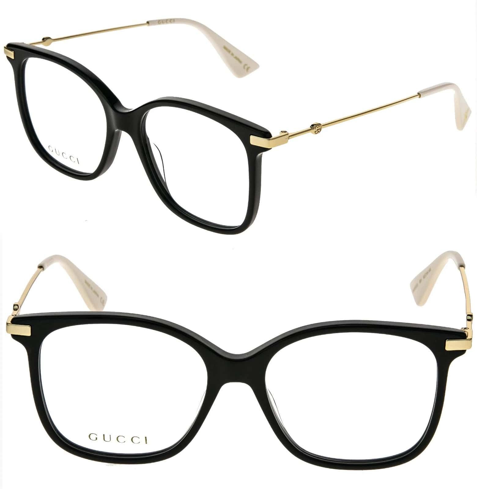Gucci GUCCI GG0512O 0512 Black Gold Rectangular Eyeglasses 001 Size ONE SIZE - 1 Thumbnail