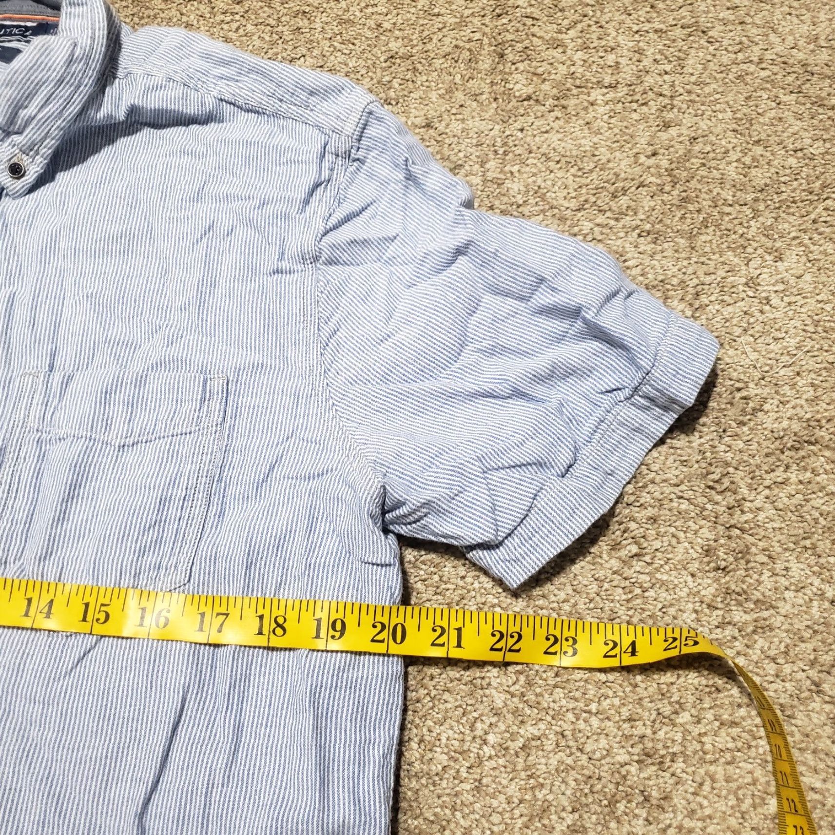Nautica Nautica Light Blue Striped Slim Fit Button Up Shirt Short Sleeve Men's L Large Size US L / EU 52-54 / 3 - 5 Thumbnail