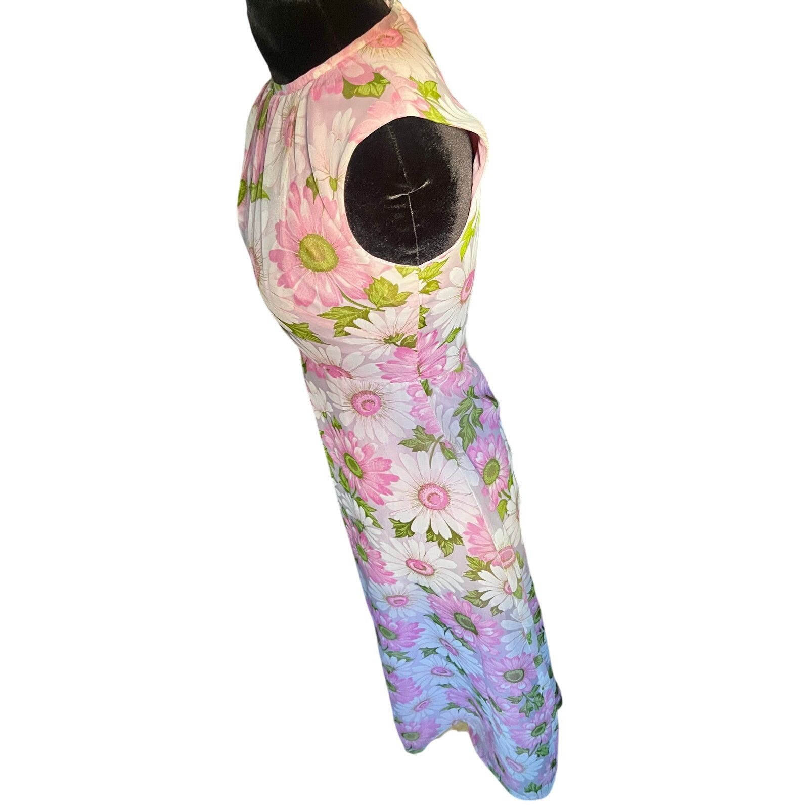 Vintage Vintage 60s Pink Green Flower Power Maxi Dress XS Small Boho Size S / US 4 / IT 40 - 7 Thumbnail