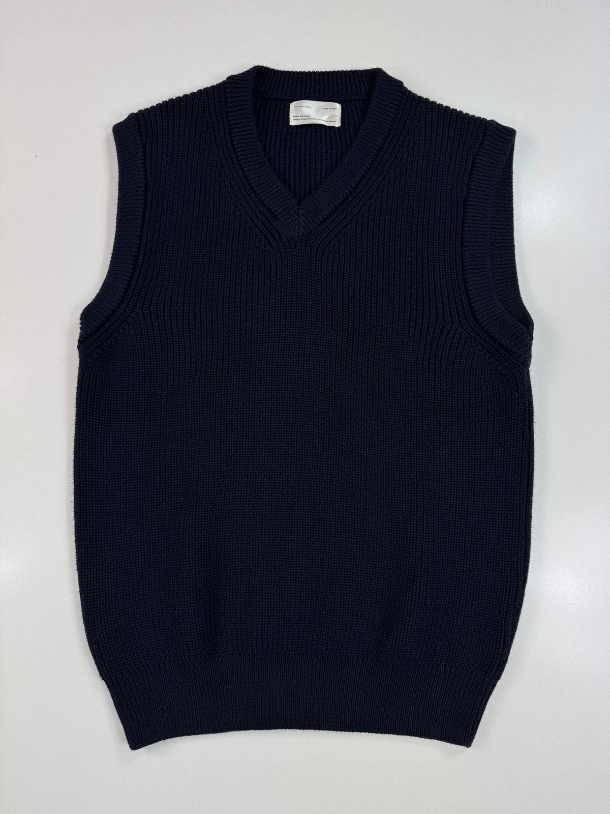 Zara Origin Wool Vest Sweater Navy Knit Old Money Casual