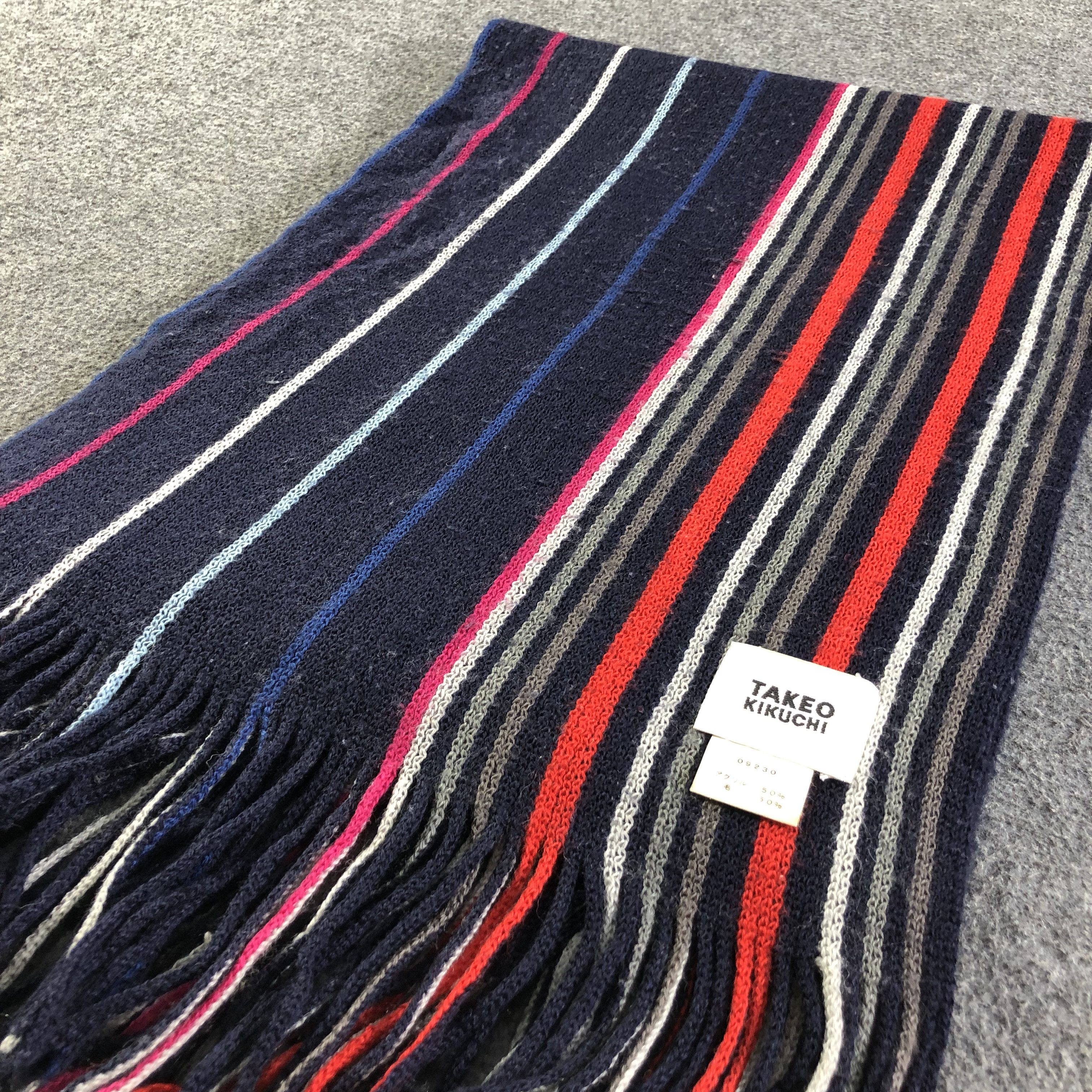 Takeo Kikuchi Takeo Kikuchi Striped Knit Wool Scarf Muffler V1859 Size ONE SIZE - 3 Thumbnail