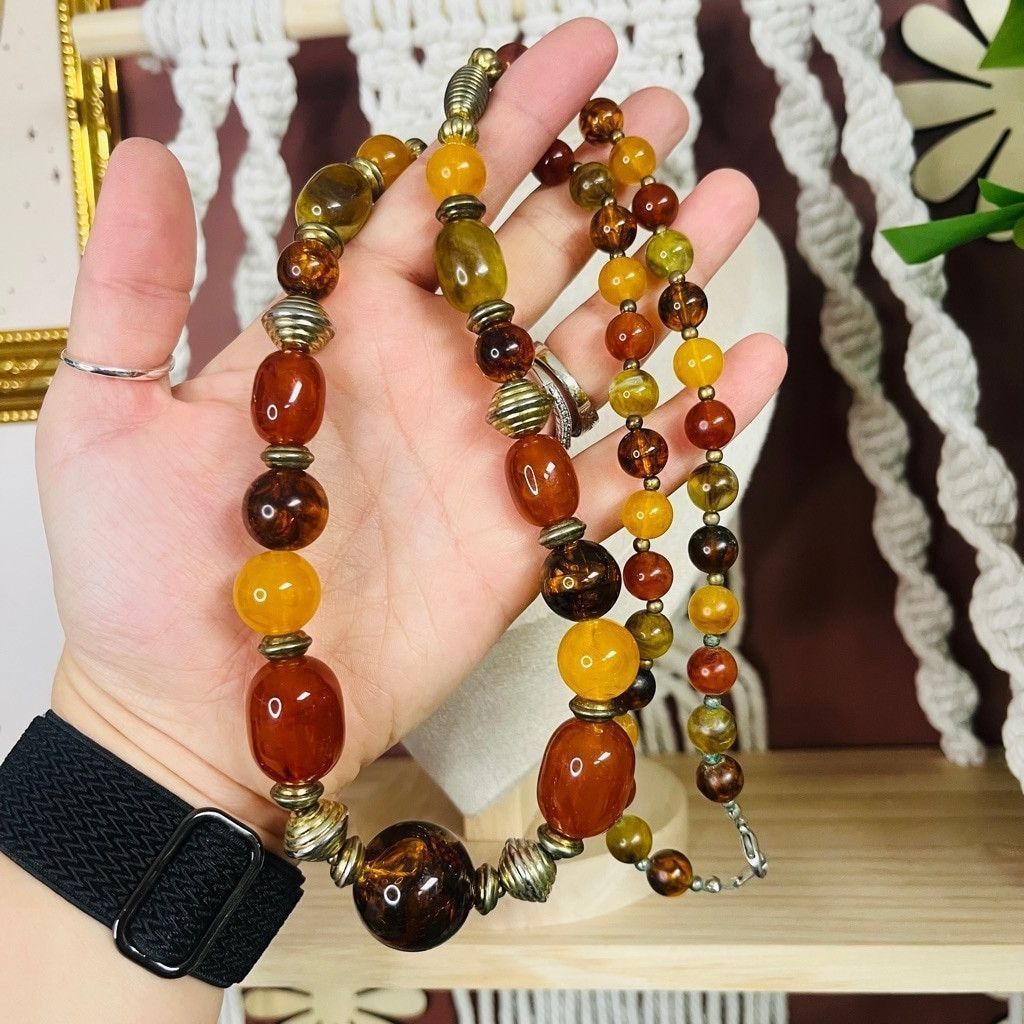 Jewelry Boho Acrylic Beaded Necklace Red Brown Yellow Chunky Beads Size ONE SIZE - 4 Thumbnail