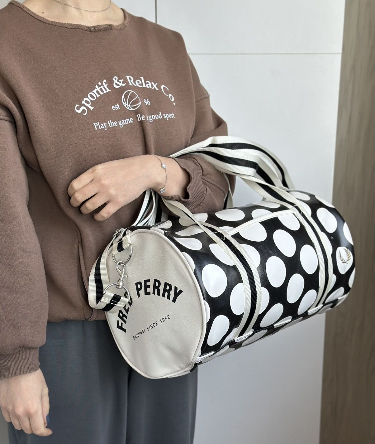 Fred Perry Duffle Bag Polka Dot Gym Travel Shoulder Bag