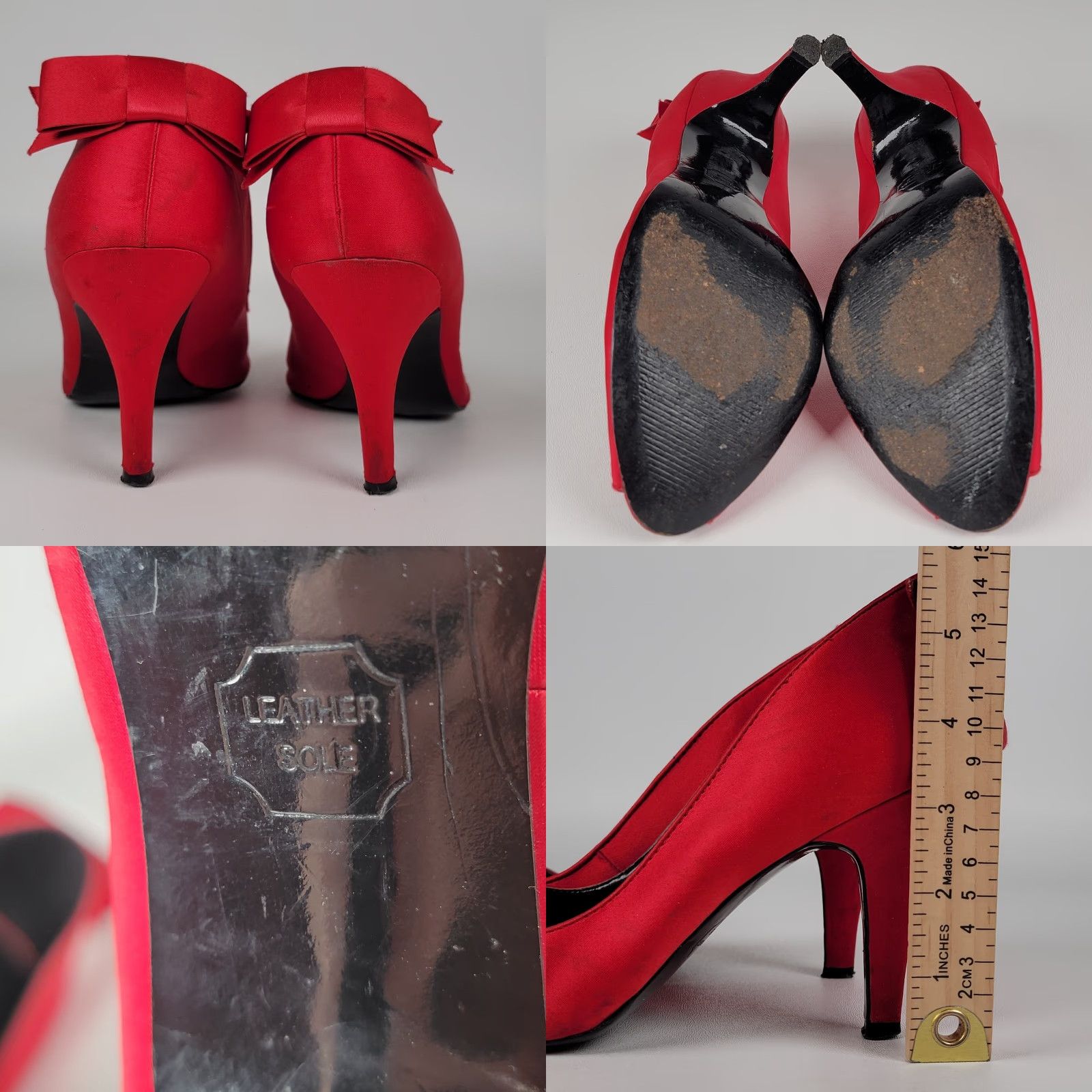 Vintage Hollywould For Target Grace Women Red Satin Heels Vintage Y2K Pump 9.5 Bow Peep Toe Slip On Cone Heel Leather Sole 2000s Party Wedding Womens Size US 10 / IT 40 - 8 Thumbnail