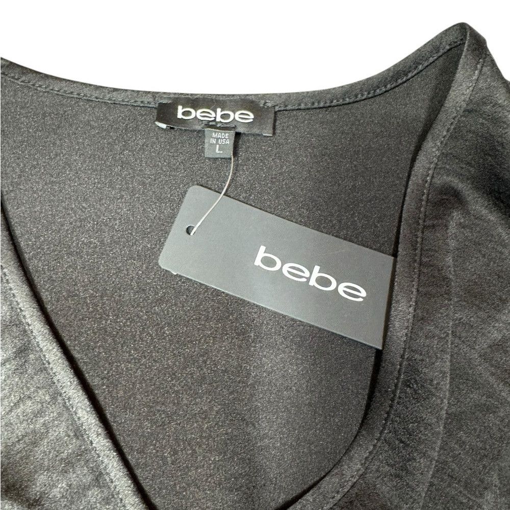 Bebe NWT New Bebe Black Satin Flutter Sleeve V-Neck Maxi Dress S Size L / US 10 / IT 46 - 4 Thumbnail