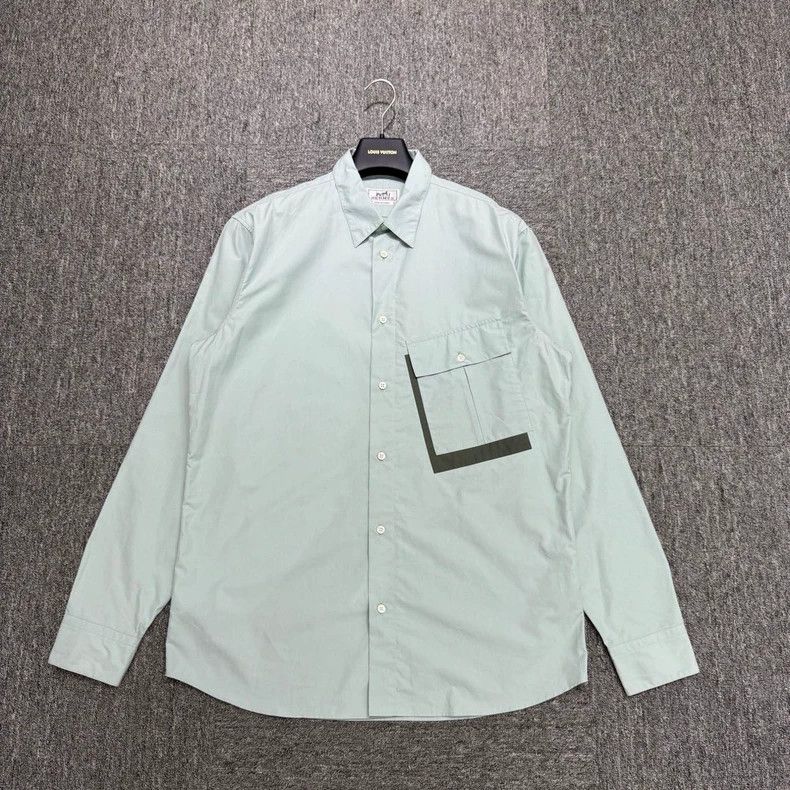 Hermes Hermes Mint Green Pocket Shirt Size US XL / EU 56 / 4 - 1 Thumbnail