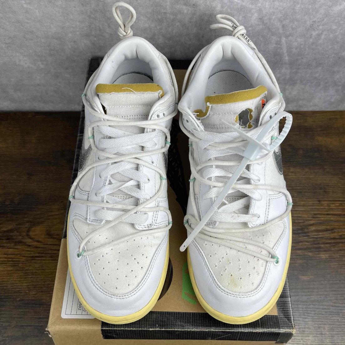 Nike × Off-White Nike Dunk Low x Off-White Lot 01 of 50 DM1602-127 White Rare Size US 9.5 / EU 42-43 - 5 Thumbnail