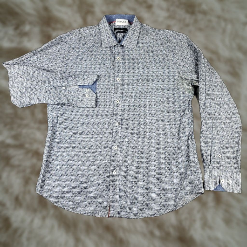 BUGATCHI VINTAGE Bugatchi Uomo Button-Up Shirt Mens XL Blue Geometric Collared Long Sleeve Regular Fit Modern Classic Mens XL Blue Geometric Shirt Size US XL / EU 56 / 4 - 1 Thumbnail