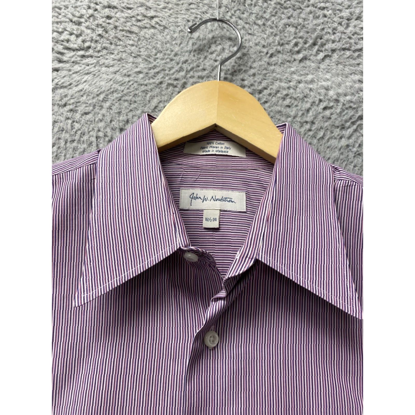 Nordstrom VINTAGE Nordstrom Shirt Mens Size 16.5 Striped Cotton Woven Italy /161-39 Dark Pink Button-Down Collar Long Sleeve Casual Regular Fit USA Shirt Mens Size US L / EU 52-54 / 3 - 5 Thumbnail