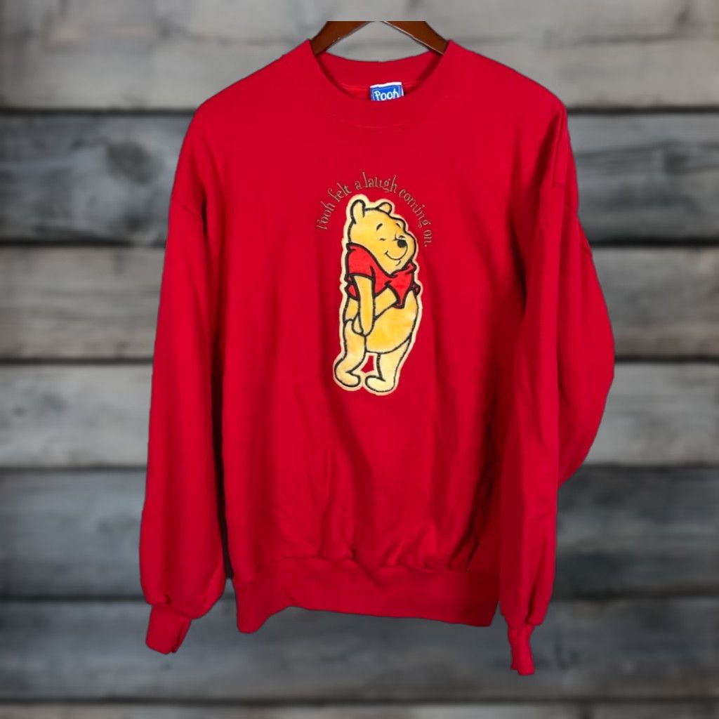 Jerzees VINTAGE Winnie The Pooh Sweatshirt Jerzees XL Red Embroidered Cotton Polyester Fleece Crew Neck Pullover Disney 90s Cartoon Womens Size XL / US 12-14 / IT 48-50 - 1 Thumbnail