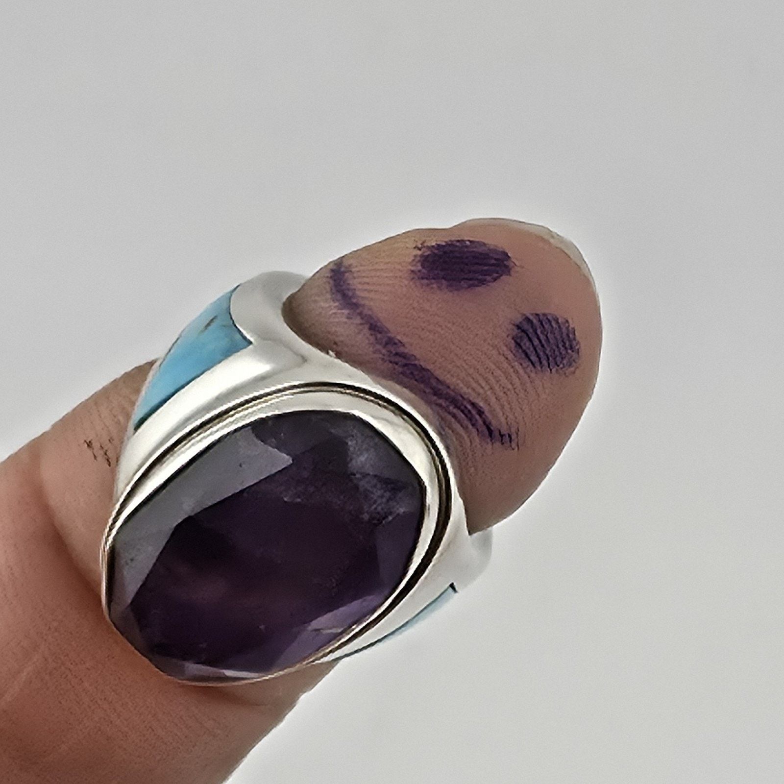 Other Sterling Silver Amethyst Turquoise Ring Size 4.5 Southwest Size ONE SIZE - 7 Thumbnail