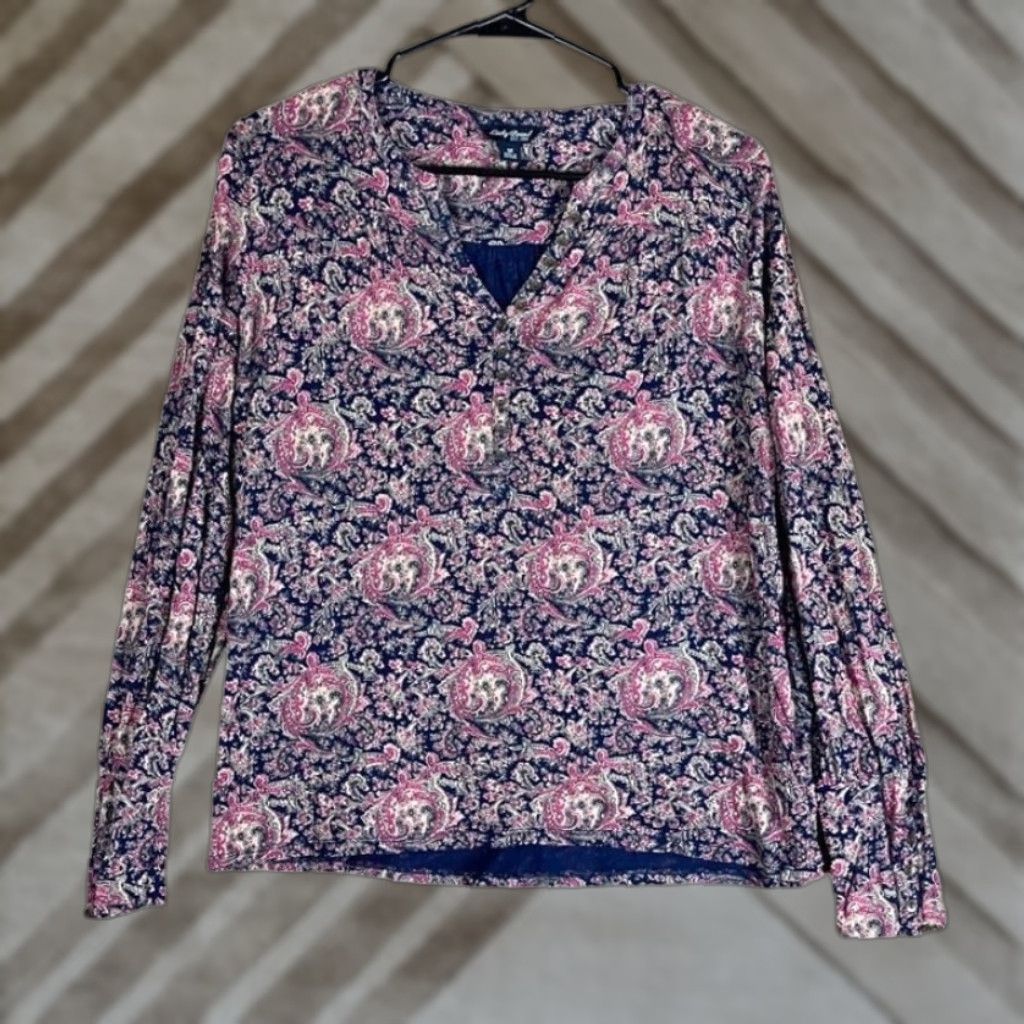Lucky Brand Lucky Brand Blouse Womens Paisley Long Sleeve Henley V Neck Boho Pink M Size M / US 6-8 / IT 42-44 - 1 Thumbnail