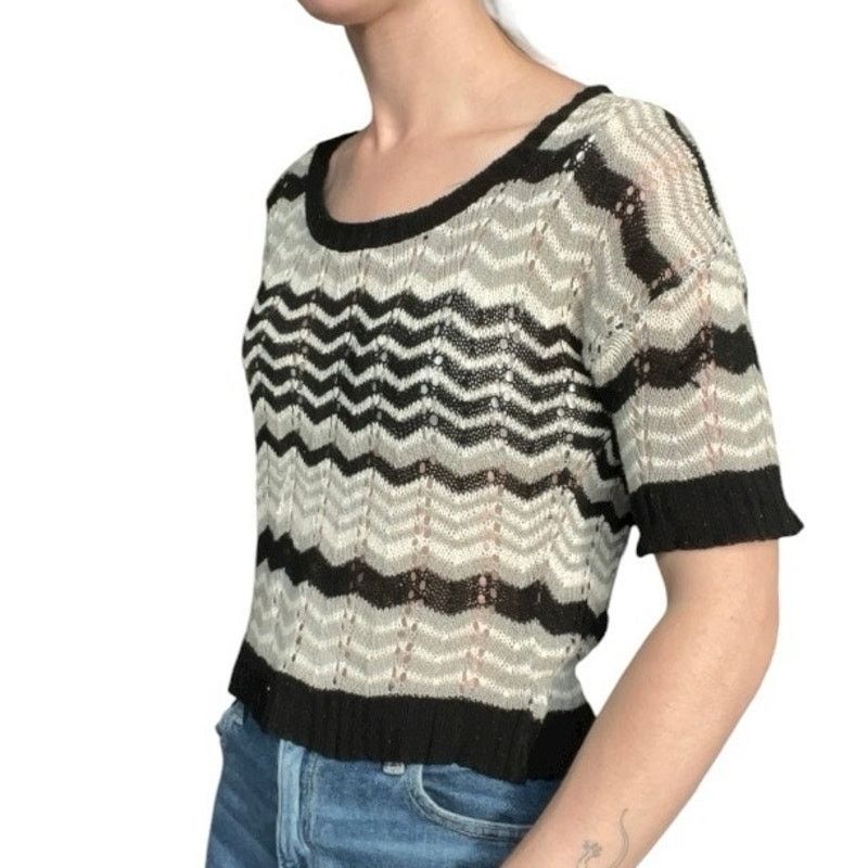 Vintage Vtg ...At Last Black & Grey Zig-Zag Striped Knit Blouse Size M / US 6-8 / IT 42-44 - 3 Thumbnail
