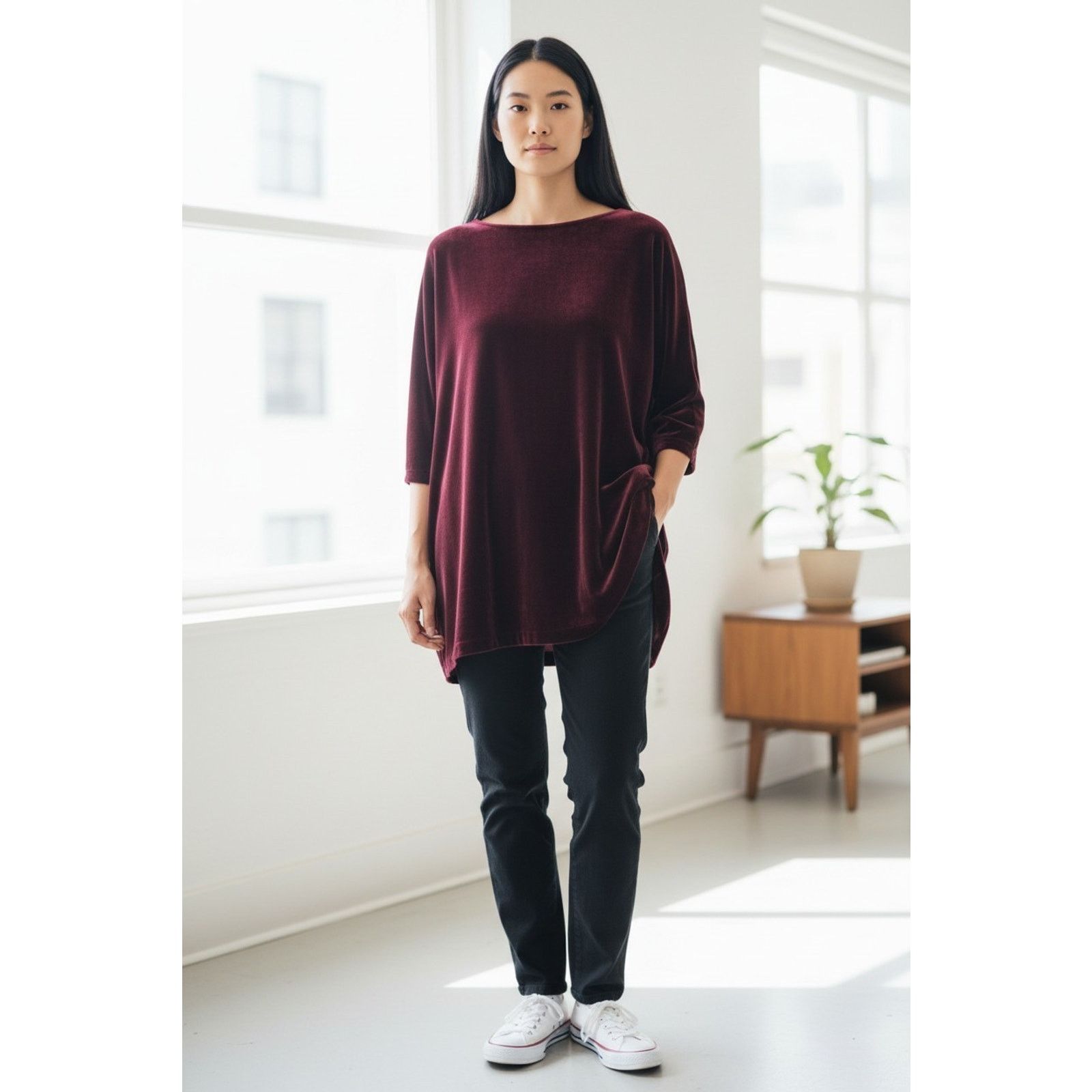Eileen Fisher EILEEN FISHER Velvet Bateau Neck Hi Low Hem Tunic Size XL Size XL / US 12-14 / IT 48-50 - 1 Thumbnail