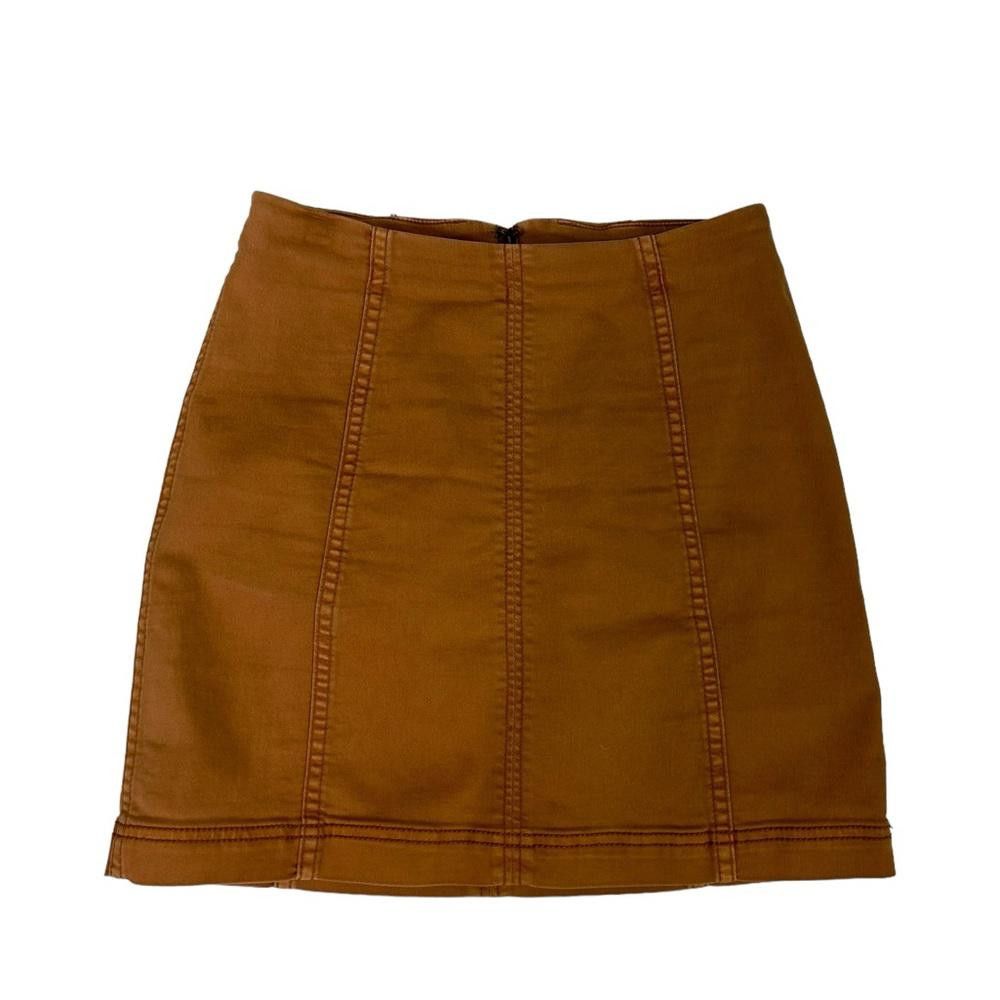 Free People Free People l Tan Denim Modern Femme Skirt Size 4 Size 27" / US 4 / IT 40 - 2 Thumbnail