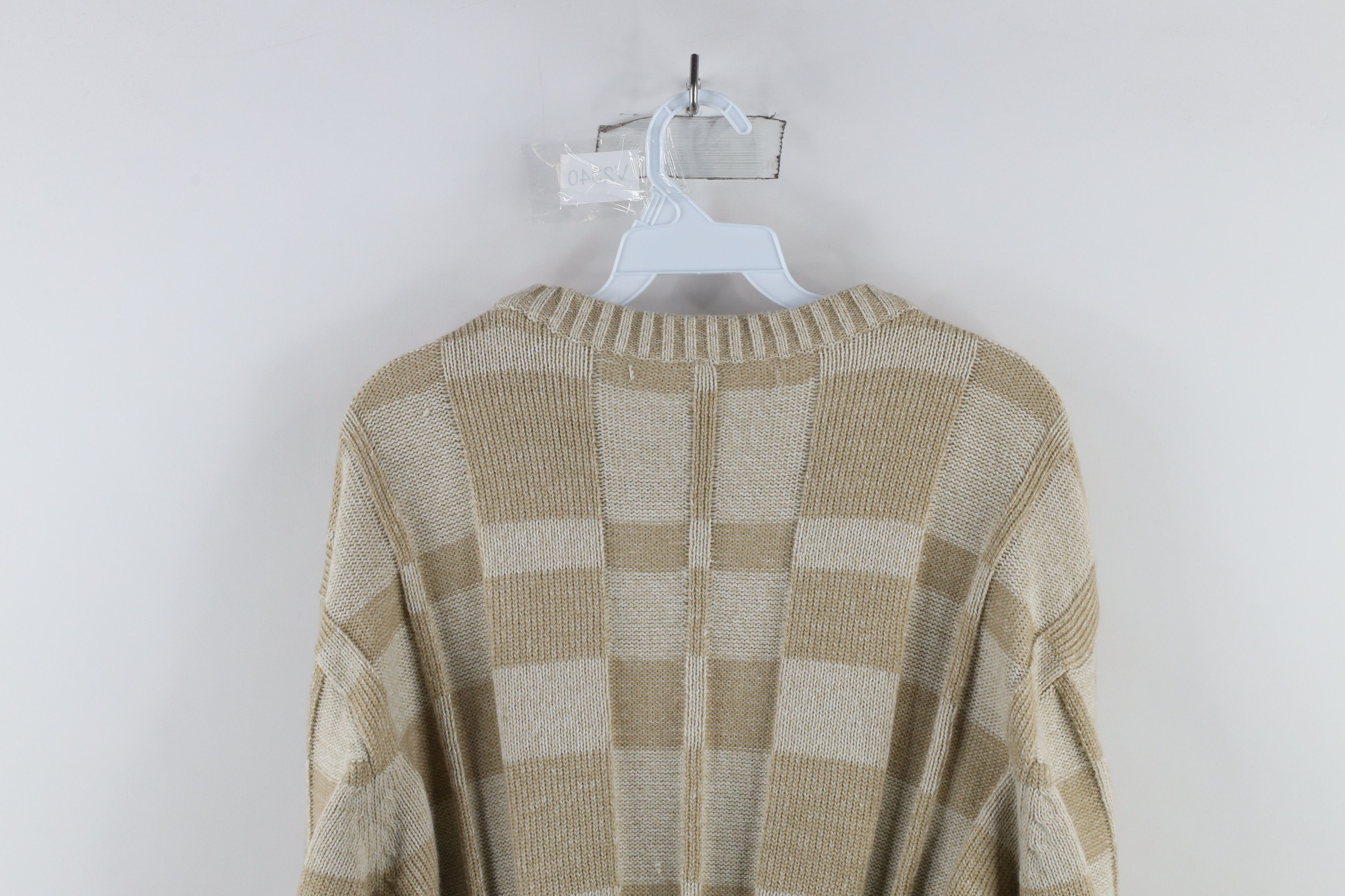 Vintage Vintage 90s Streetwear Ribbed Knit Crewneck Sweater Beige Size US XL / EU 56 / 4 - 9 Thumbnail