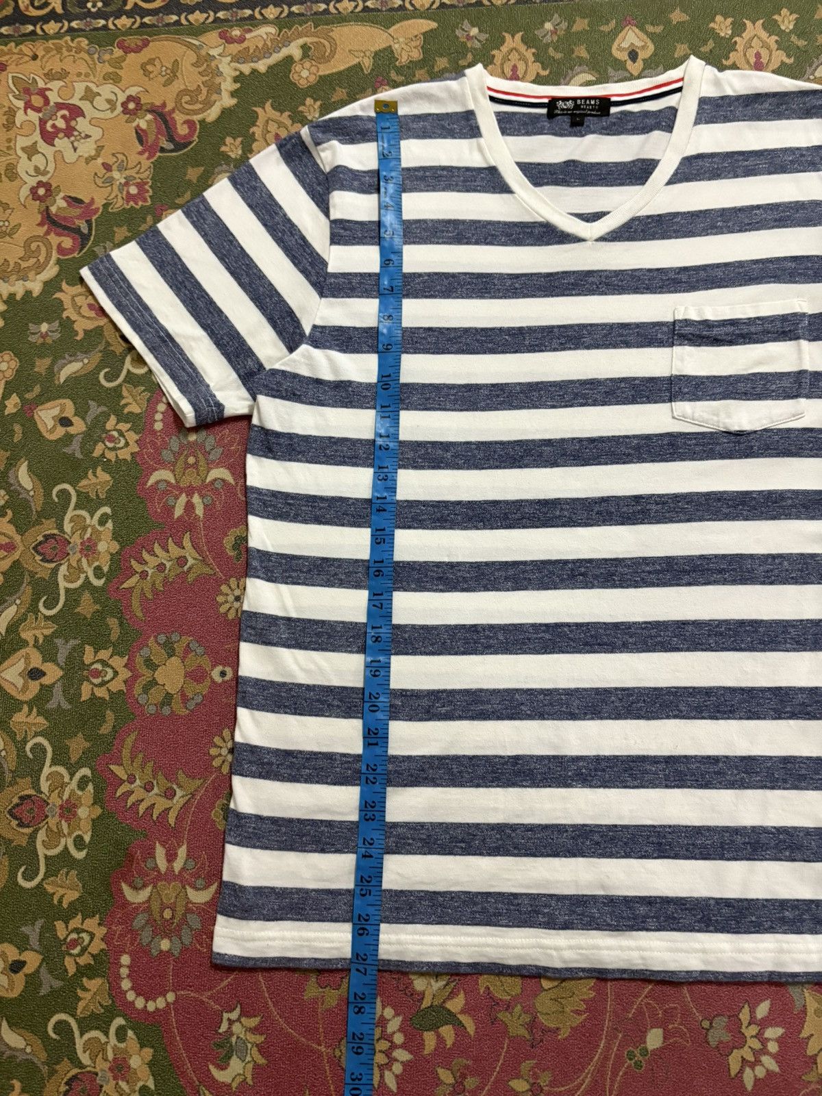 Beams Plus × Japanese Brand × Vintage Japanese Brand BEAMS HEART Striped Vneck T-Shirt Size US M / EU 48-50 / 2 - 10 Thumbnail