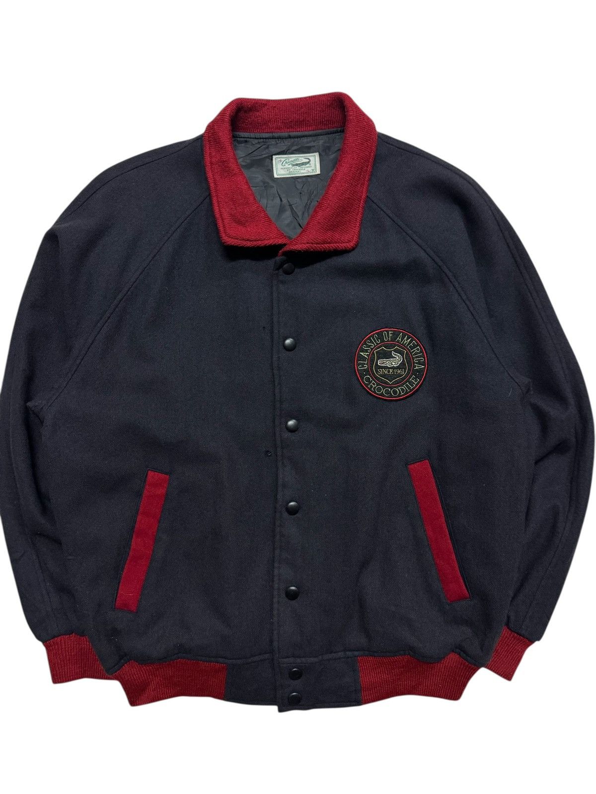 Japanese Brand VINTAGE 1990s CROCODILE NAVY BLUE VARSITY WOOL JACKET Size US L / EU 52-54 / 3 - 1 Thumbnail