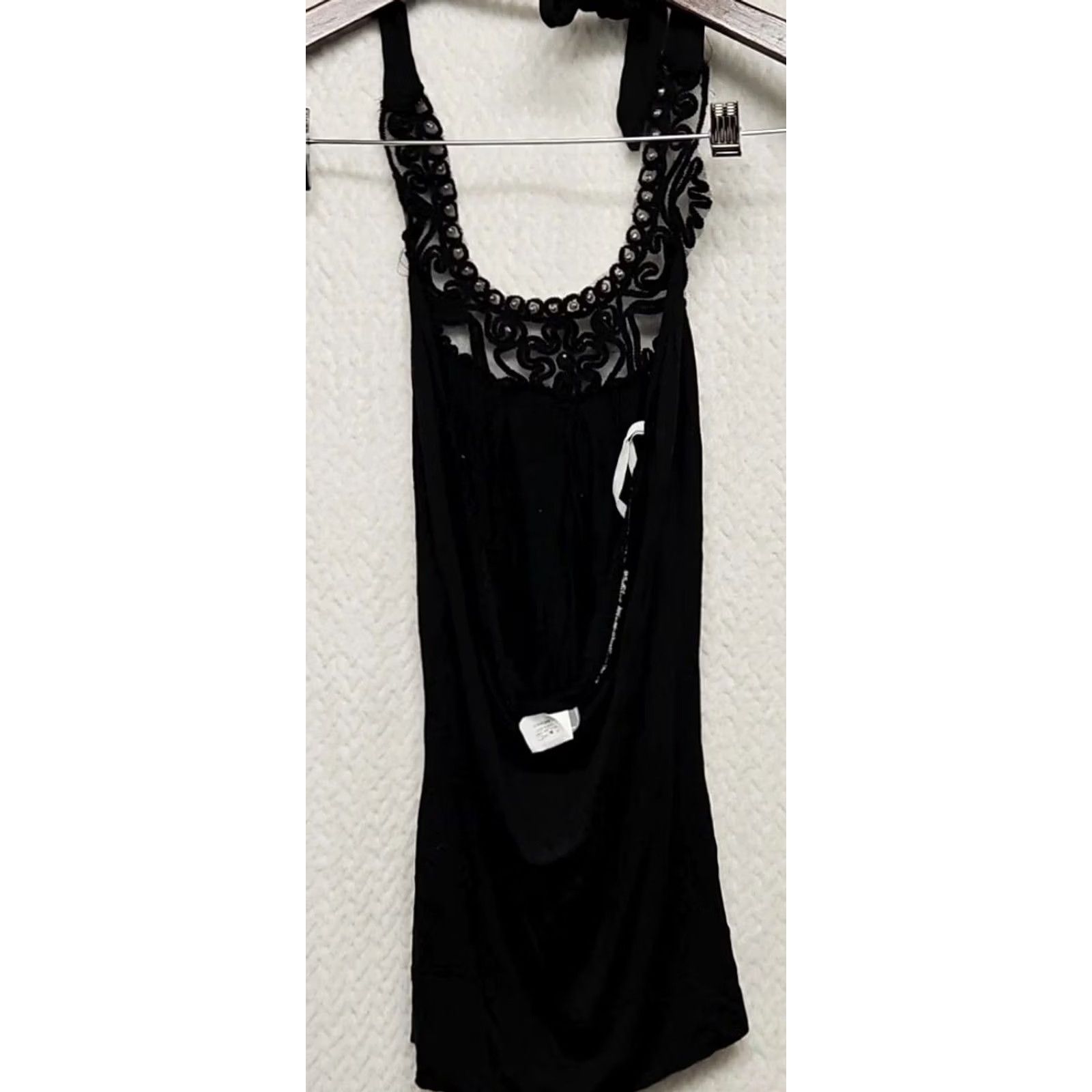 Vintage VINTAGE? No. Black Beaded Embroidered Sleeveless Tunic Top Y2K Boho Gothic Fairy Grunge Small Size S / US 4 / IT 40 - 5 Thumbnail