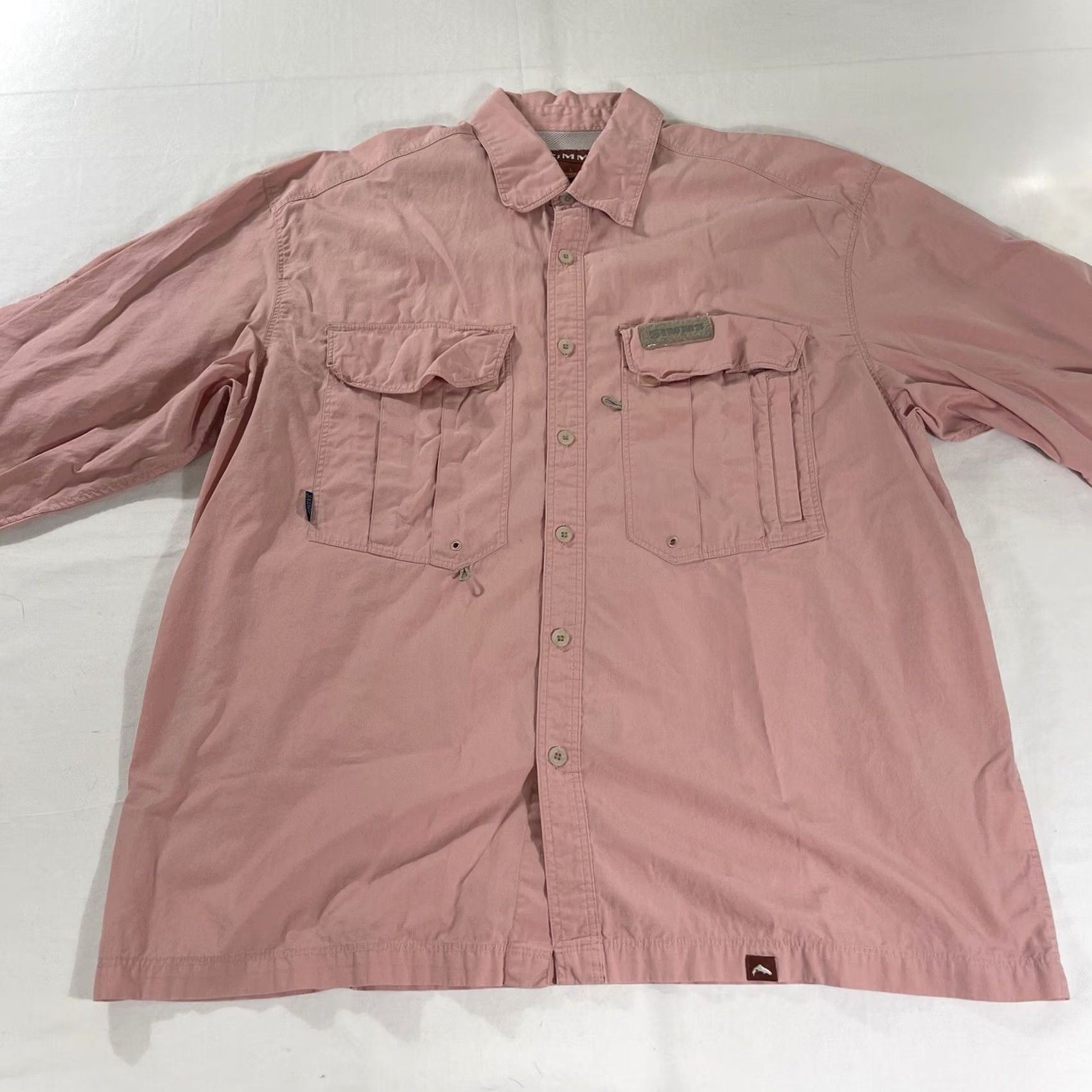 Pinko Simms Button-Up Shirt L Pink Long Sleeve Cotton Solid Anglers Fly Fishing Vintage: No Size US L / EU 52-54 / 3 - 2 Thumbnail