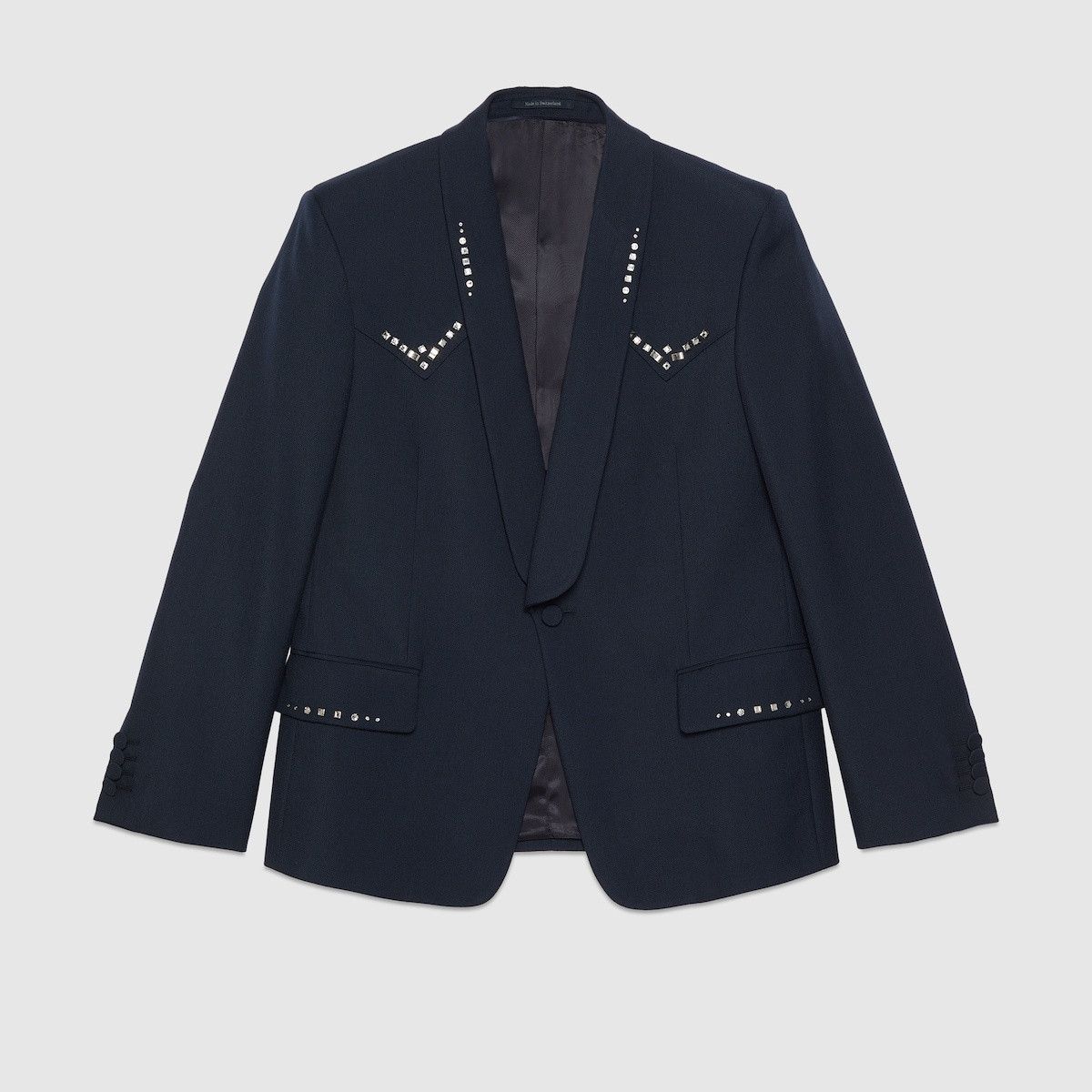 o1s1wg110125 Wool Twill Jacket Crystal Embroidery Navy Blue