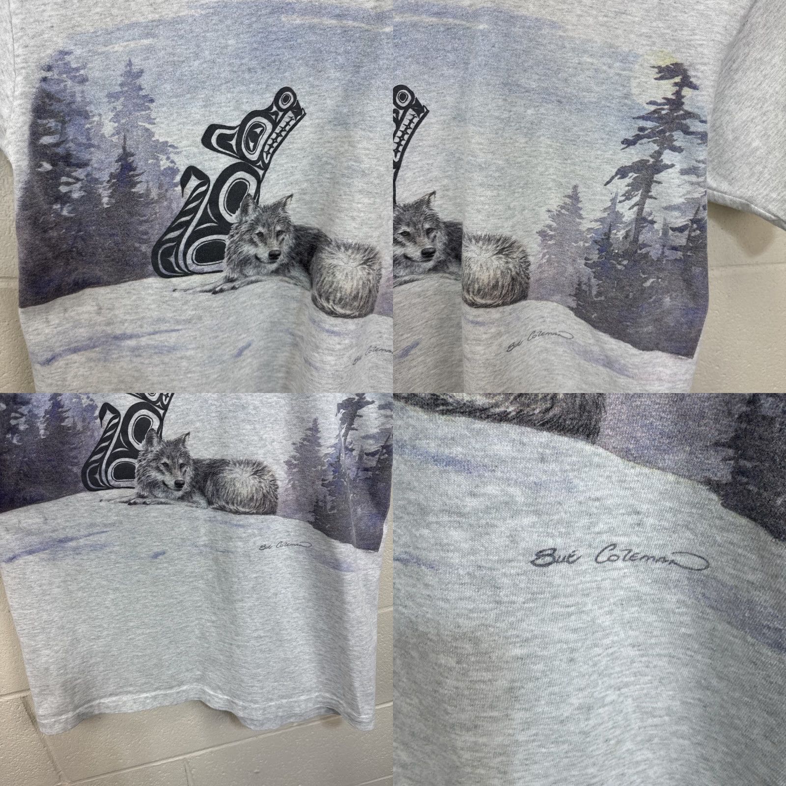Fruit Of The Loom VINTAGE Alaska T Shirt Mens Large Grey Wolf Nature Sue Coleman Wrap Around Print Shirt Mens Large Grey Wolf Nature 1990s Alaska Animal US Vintage Size US L / EU 52-54 / 3 - 8 Thumbnail