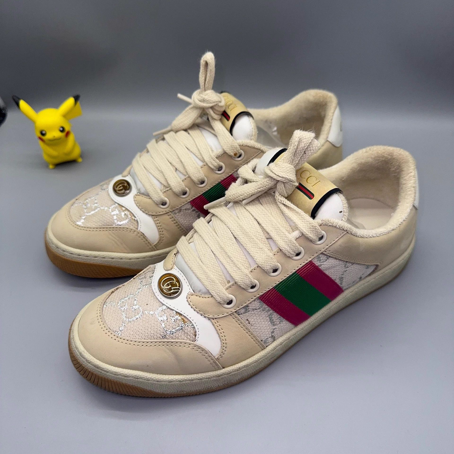 Gucci GUCCI Screener Distressed Beige Sneakers 38 Size US 7 / IT 37 - 1 Thumbnail