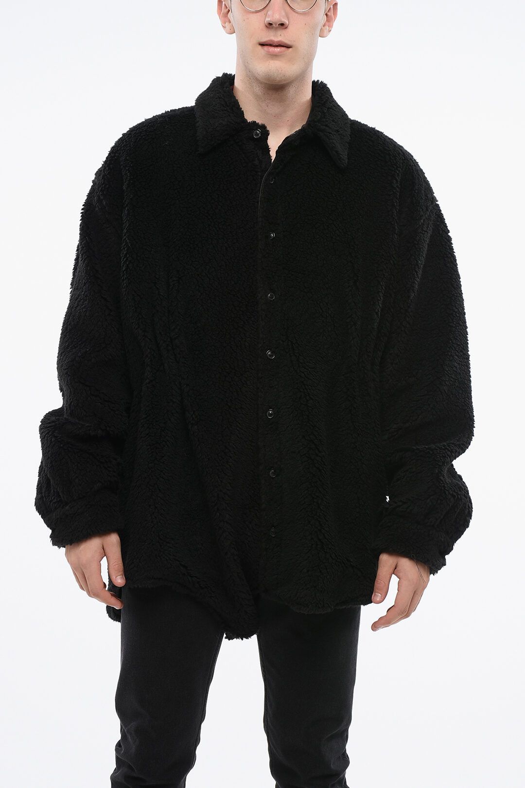 Maison Margiela og1mm0825 Solid Color Faux Fur Coat in Black Size US M / EU 48-50 / 2 - 1 Thumbnail