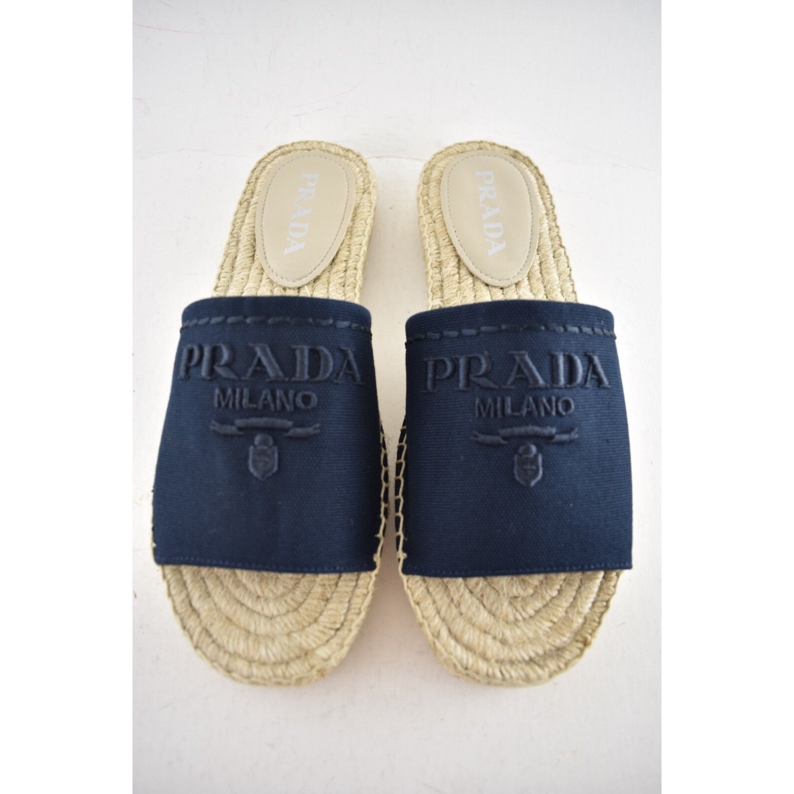 Prada Prada Baltico Blue Canvas Plaque Logo Slide Open Toe Size US 8 / IT 38 - 8 Thumbnail