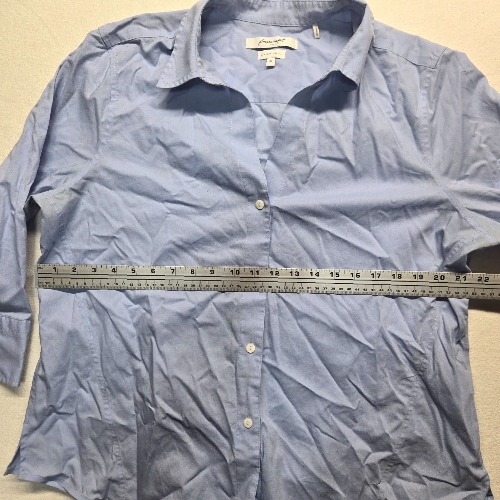 Vintage Foxcroft Shirt Women's XL Button Up Blue Solid Long Sleeve Collared Business Casual Size XL / US 12-14 / IT 48-50 - 4 Thumbnail