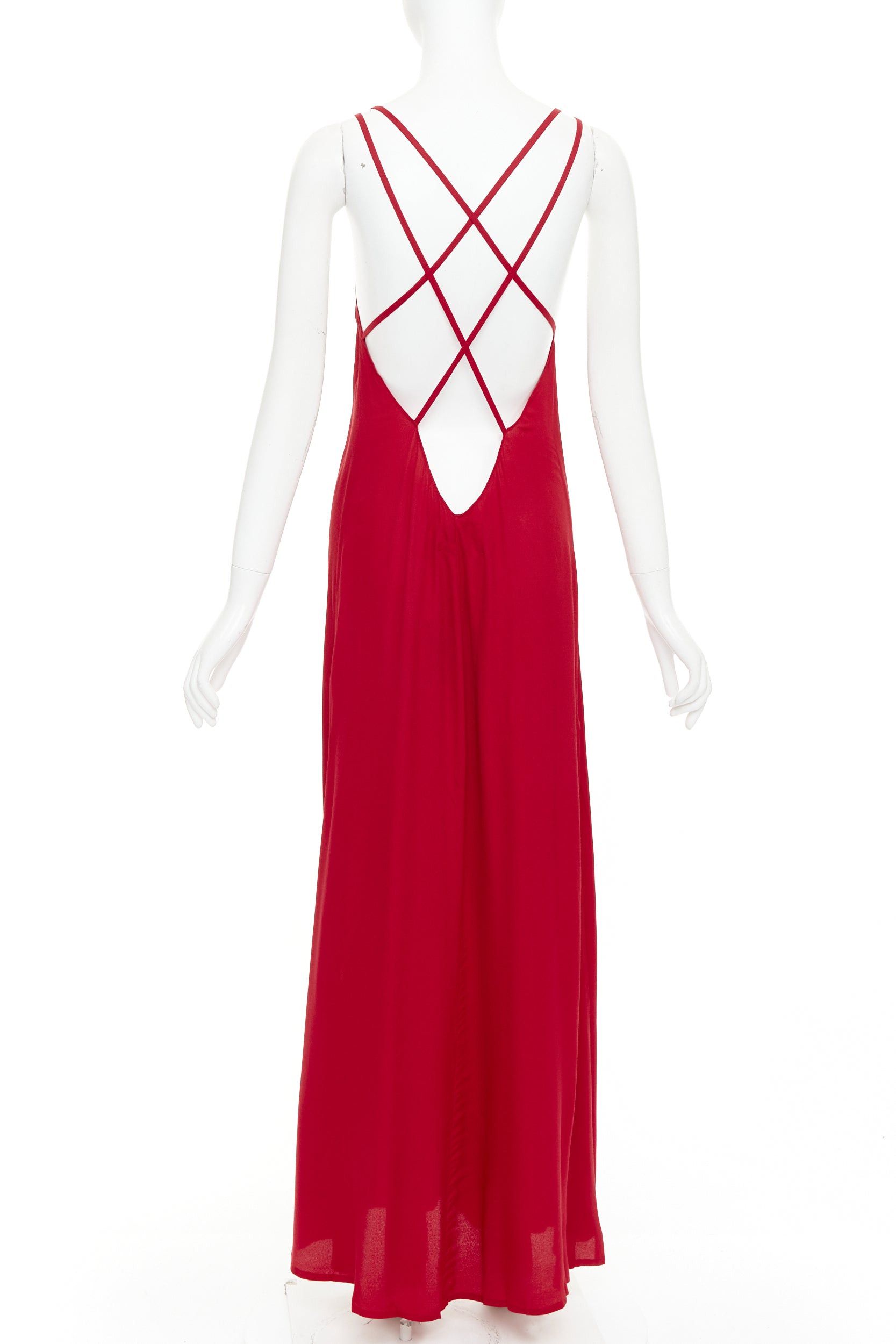 Reformation REFORMATION Miguel cherry red viscose blend criss cross open back gown XS Size S / US 4 / IT 40 - 1 Thumbnail