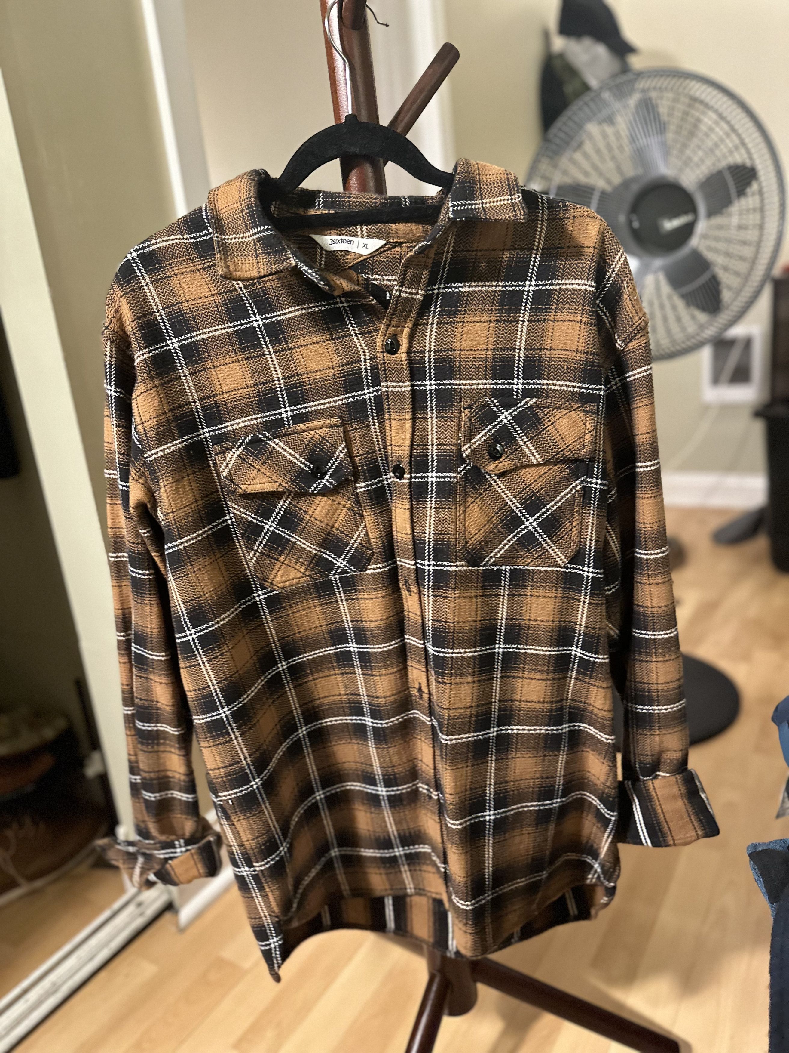 image of 3Sixteen - Crosscut Flannel In Sienna Check in Orange, Men's (Size XL)