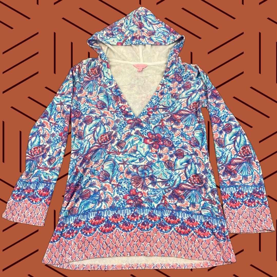 Lilly Pulitzer Lilly Pulitzer Hoodie Womens Medium Multicolor Floral Beach Deep V-Neck Pullover Size M / US 6-8 / IT 42-44 - 1 Thumbnail