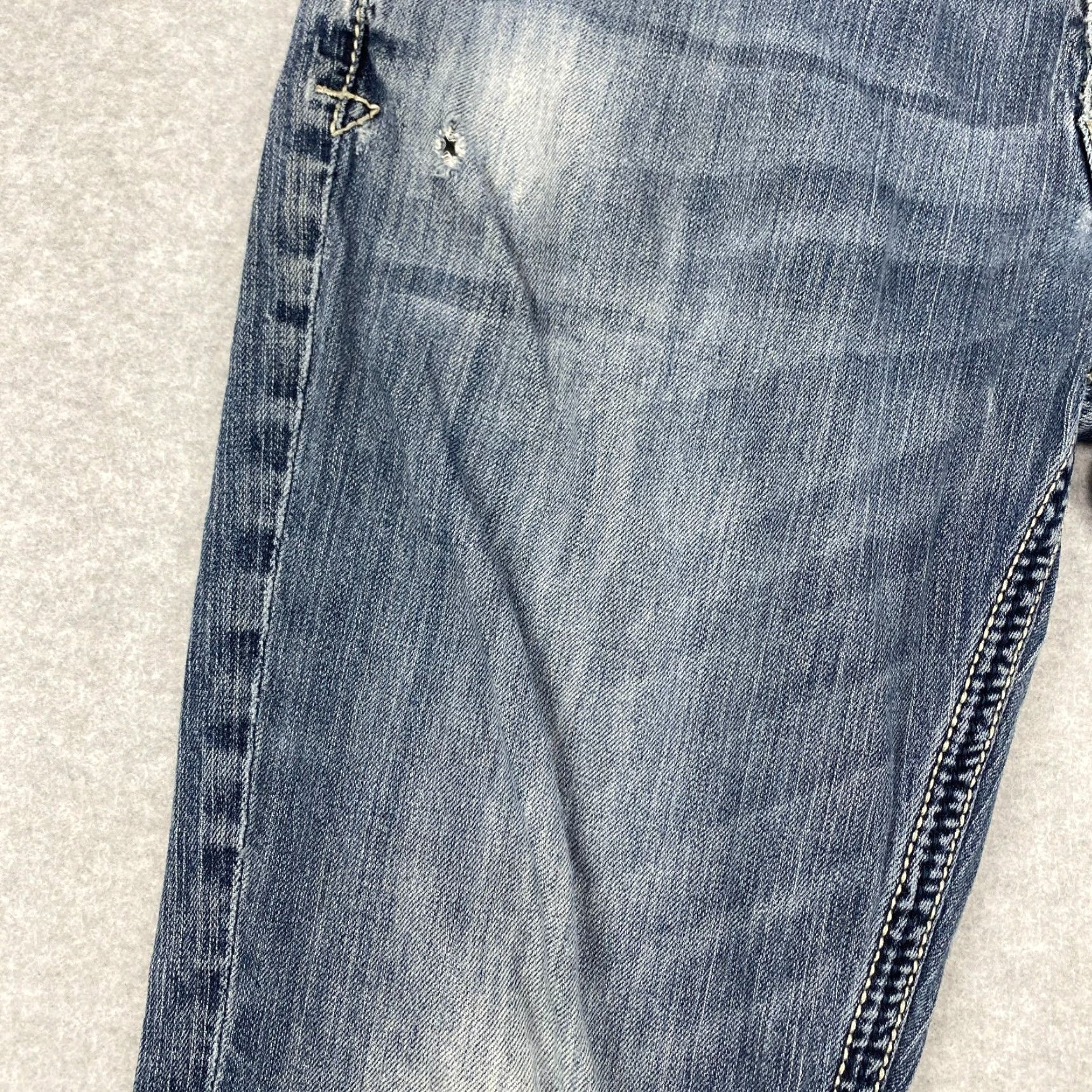 Vintage Buckle BKE Jake Jeans Mens 33R Blue Straight Distressed Denim Size US 33 - 5 Thumbnail