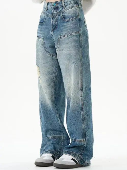 Japanese Brand × Jean Washed distressed casual straight-leg men's ripped jeans Size US 32 / EU 48 - 2 Thumbnail