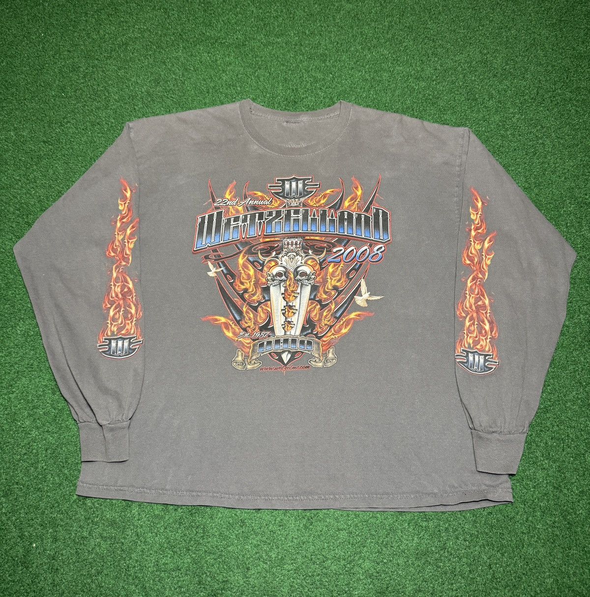 Vintage Biker Flame Long Sleeve Y2K Motorcycle XL Boxy 26x30 T Shirt Size US XL / EU 56 / 4 - 1 Thumbnail