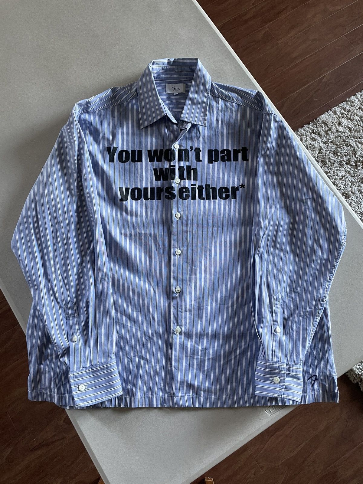 Fender F is for Fender Vintage Ad Tagline Japan Striped Button Up Size US XL / EU 56 / 4 - 1 Thumbnail