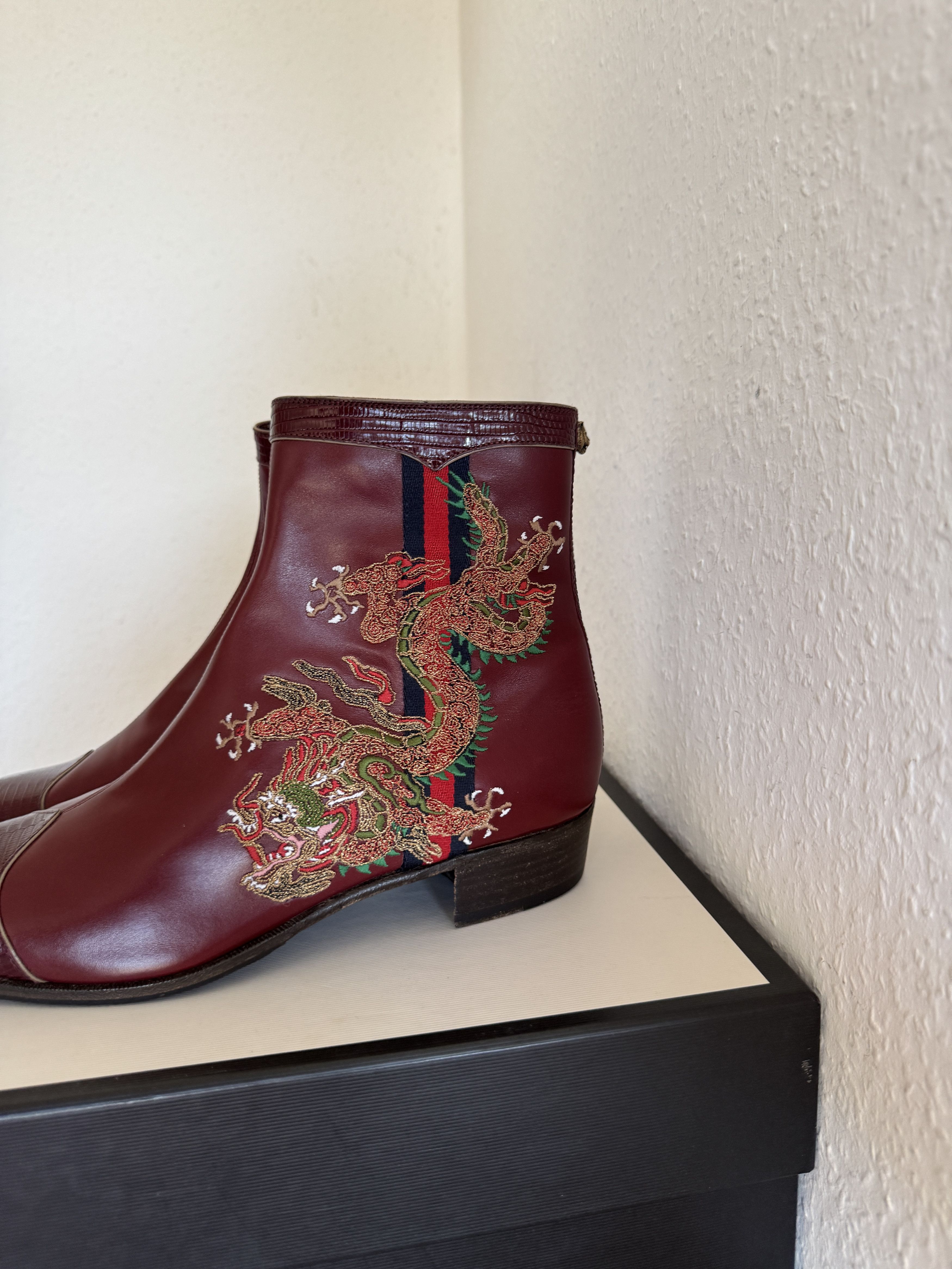 Gucci Red Leather Dragon Embroidery Boots Size US 8.5 / EU 41-42 - 3 Thumbnail
