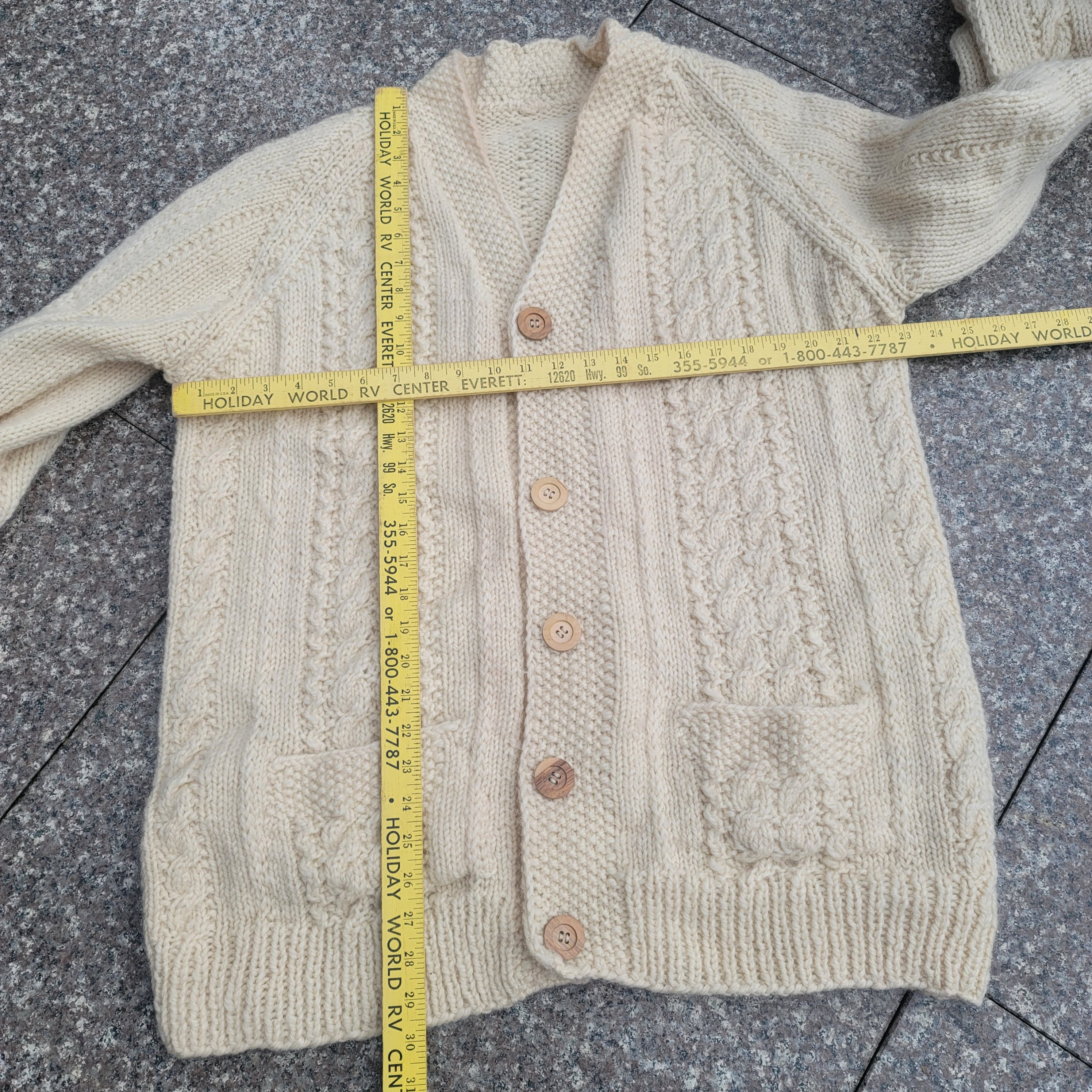 Handmade Vintage hand-knitted wool sweater cardigan Size L / US 10 / IT 46 - 5 Thumbnail